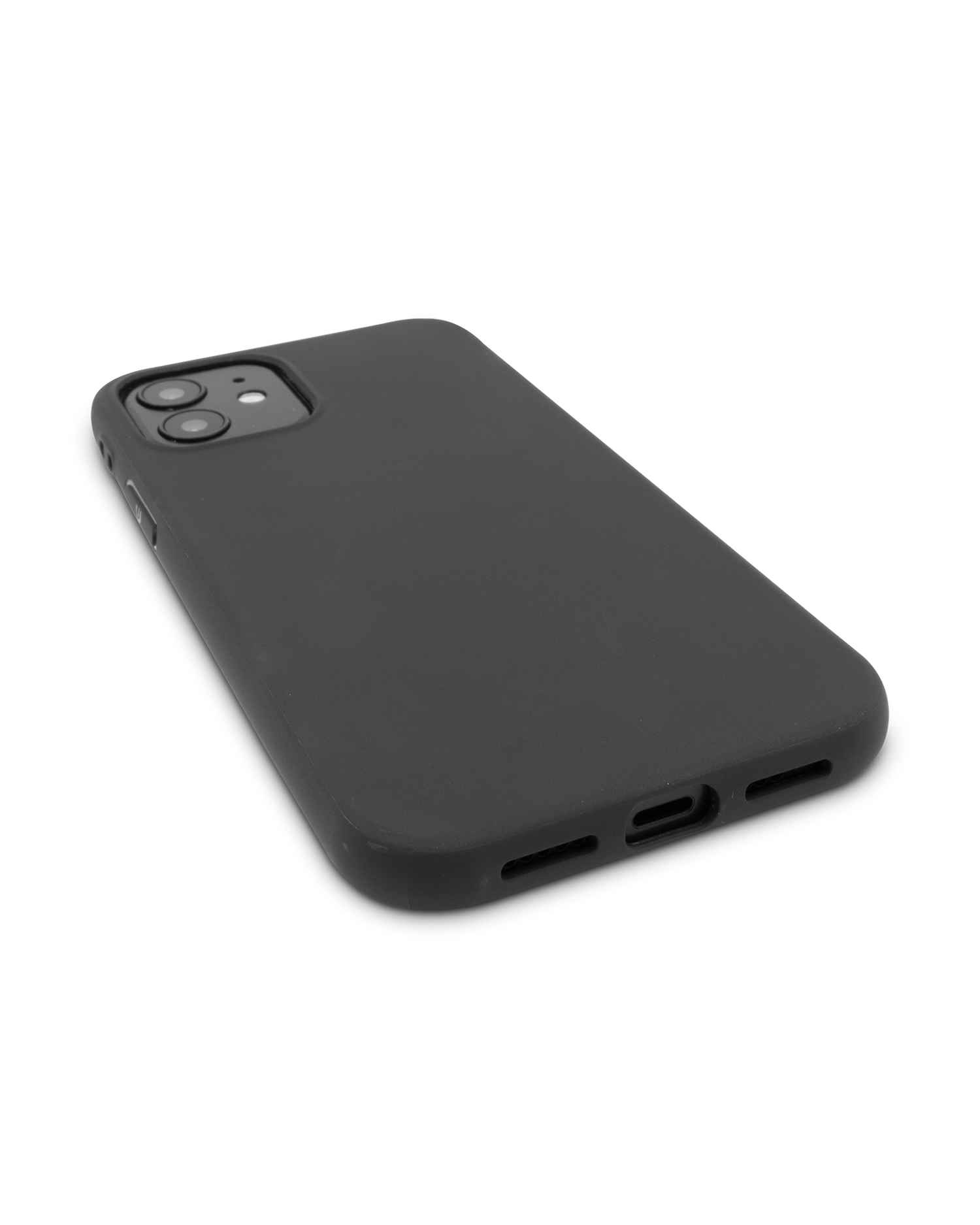 Schwarze Silikon Handyhülle für iPhone 12 & iPhone 12 Pro: Smartphone liegend
