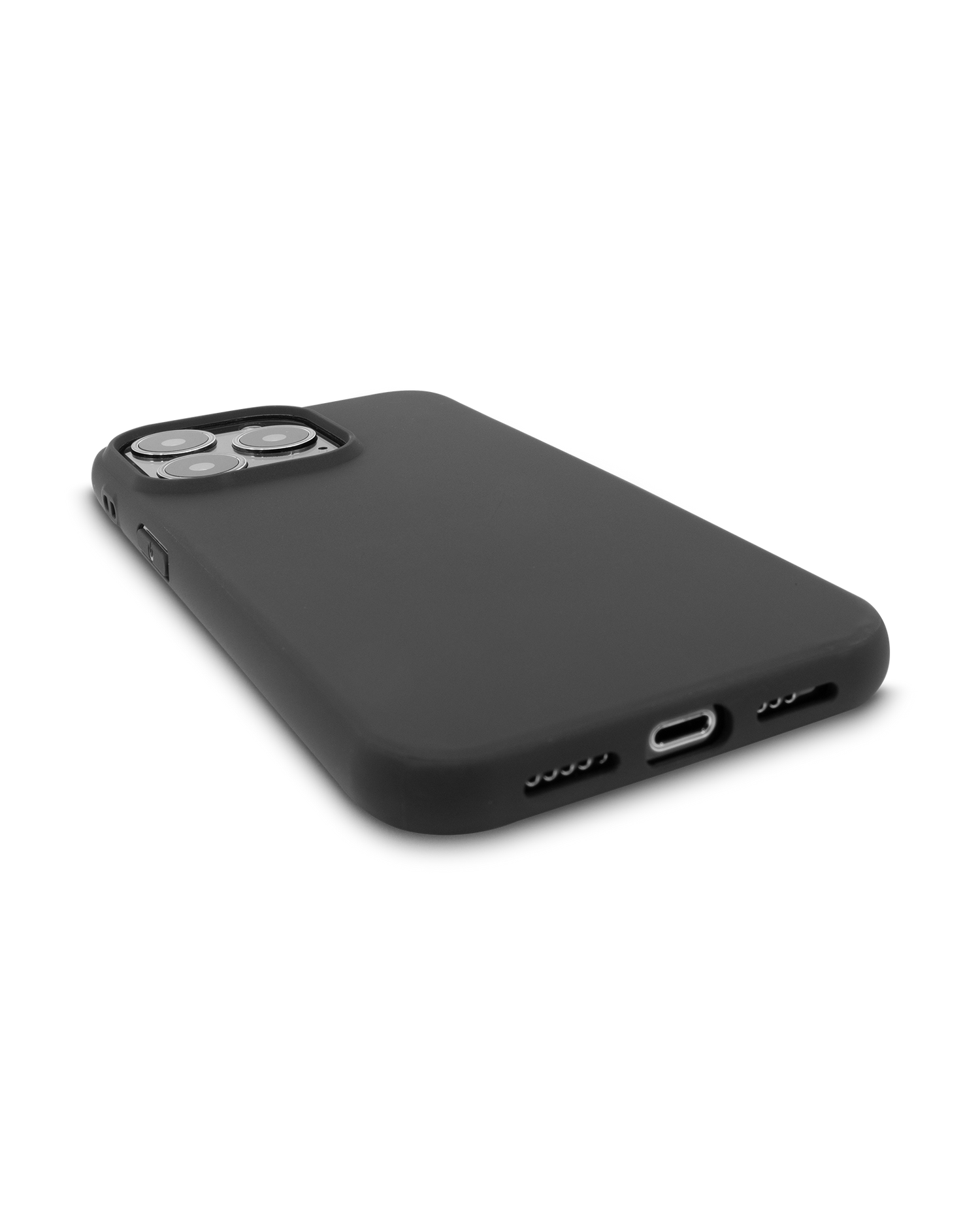 Schwarze Silikon Handyhülle für iPhone 13 Pro: Smartphone liegend