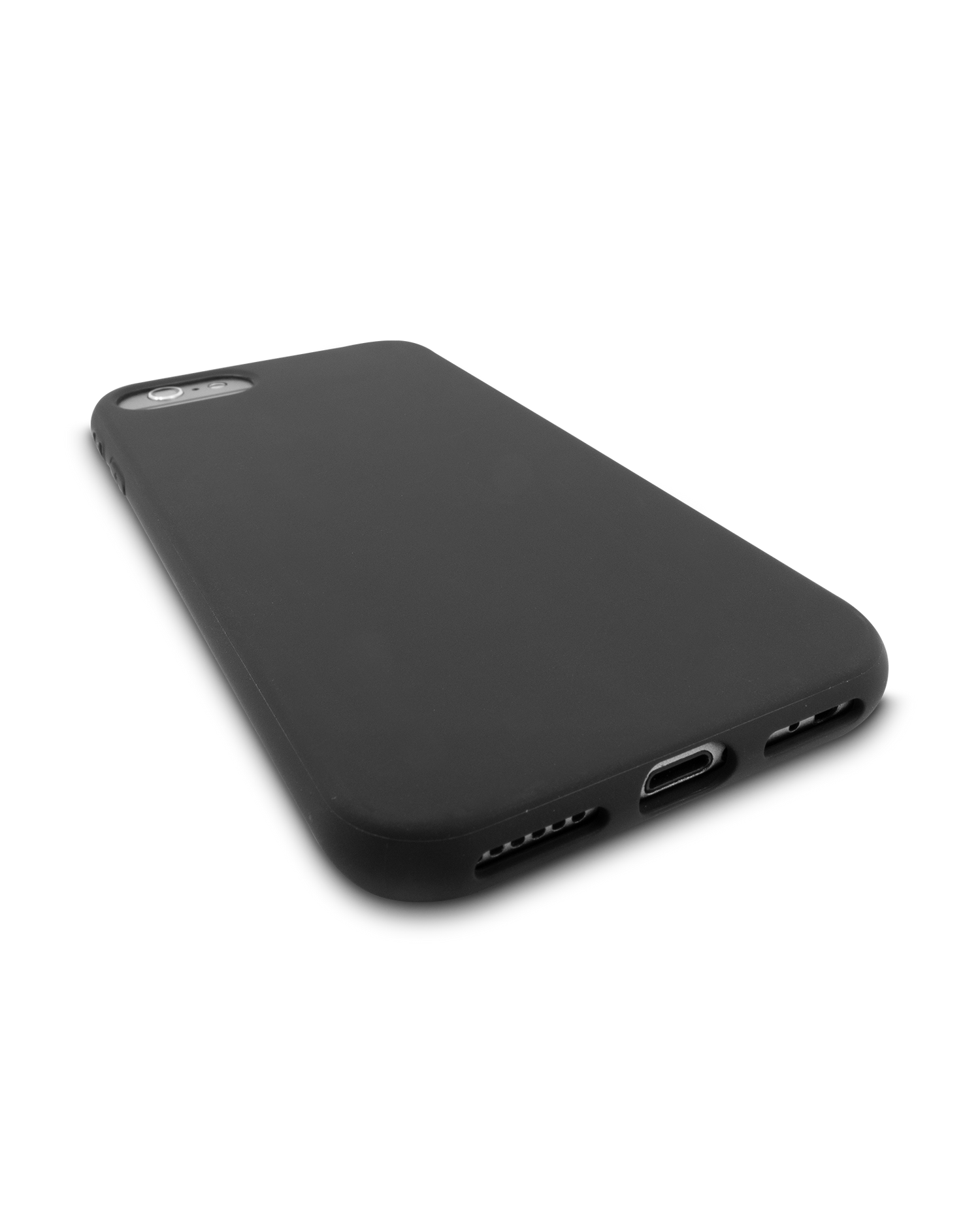 Schwarze Silikon Handyhülle für iPhone 7, iPhone 8 & iPhone SE (2020/2022): Smartphone liegend