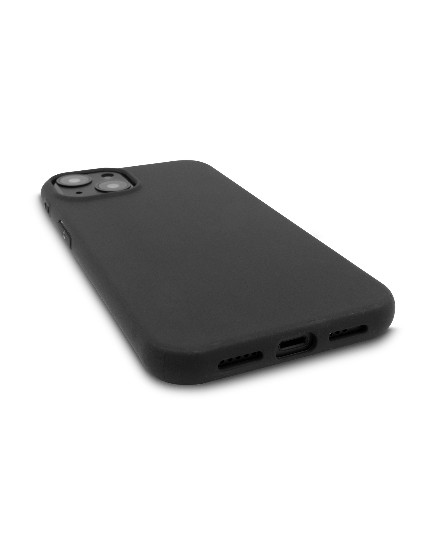 Schwarze Silikon Handyhülle für iPhone 13: Smartphone liegend