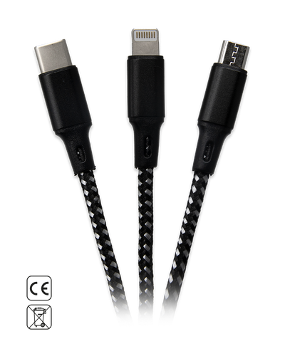 Langes 3-in-1 Ladekabel (Lightning, Micro-USB & USB-C)