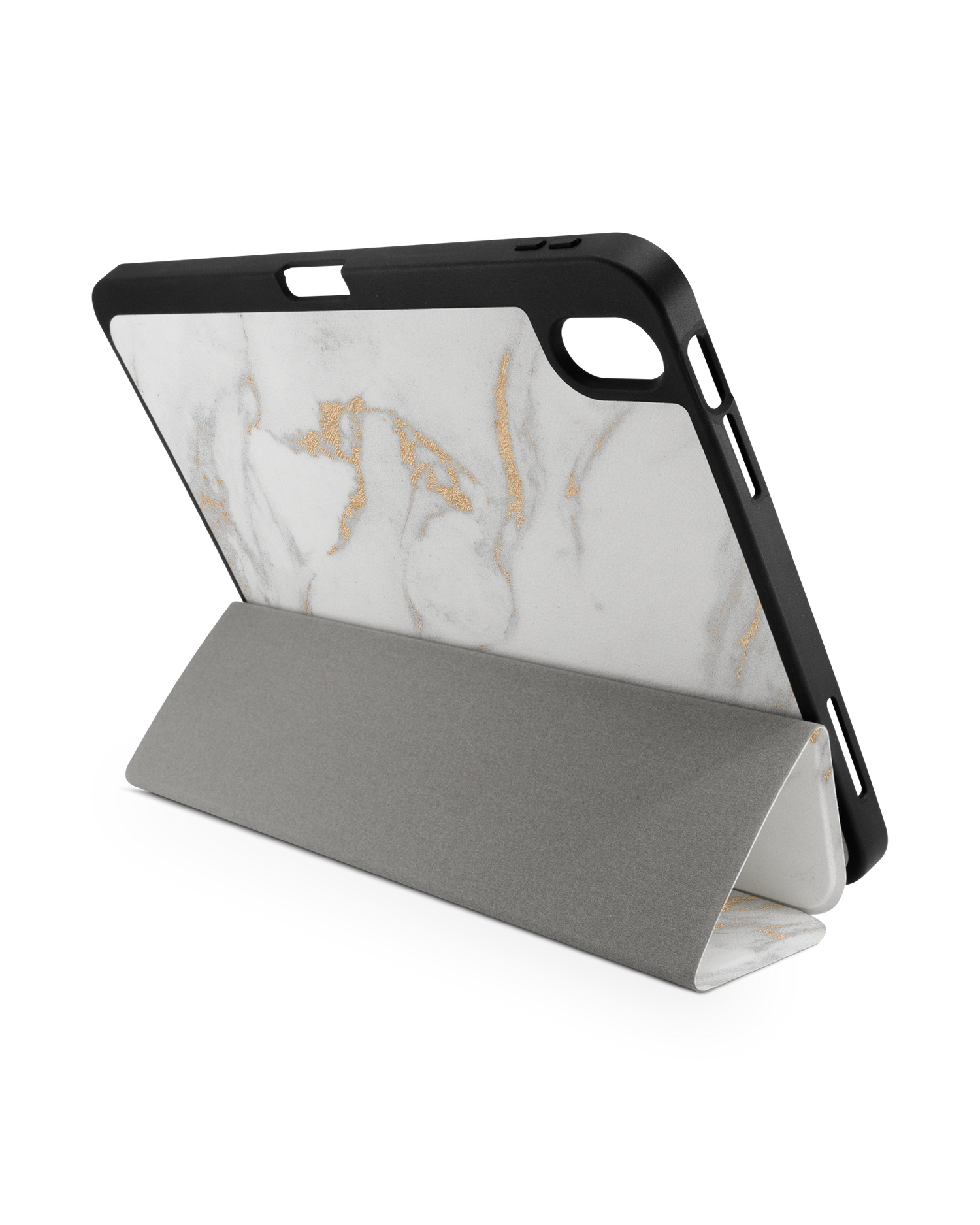 Gold Marble Elegance iPad Hülle mit Stifthalter für Apple iPad (10. Generation): Aufgestellt im Querformat von hinten