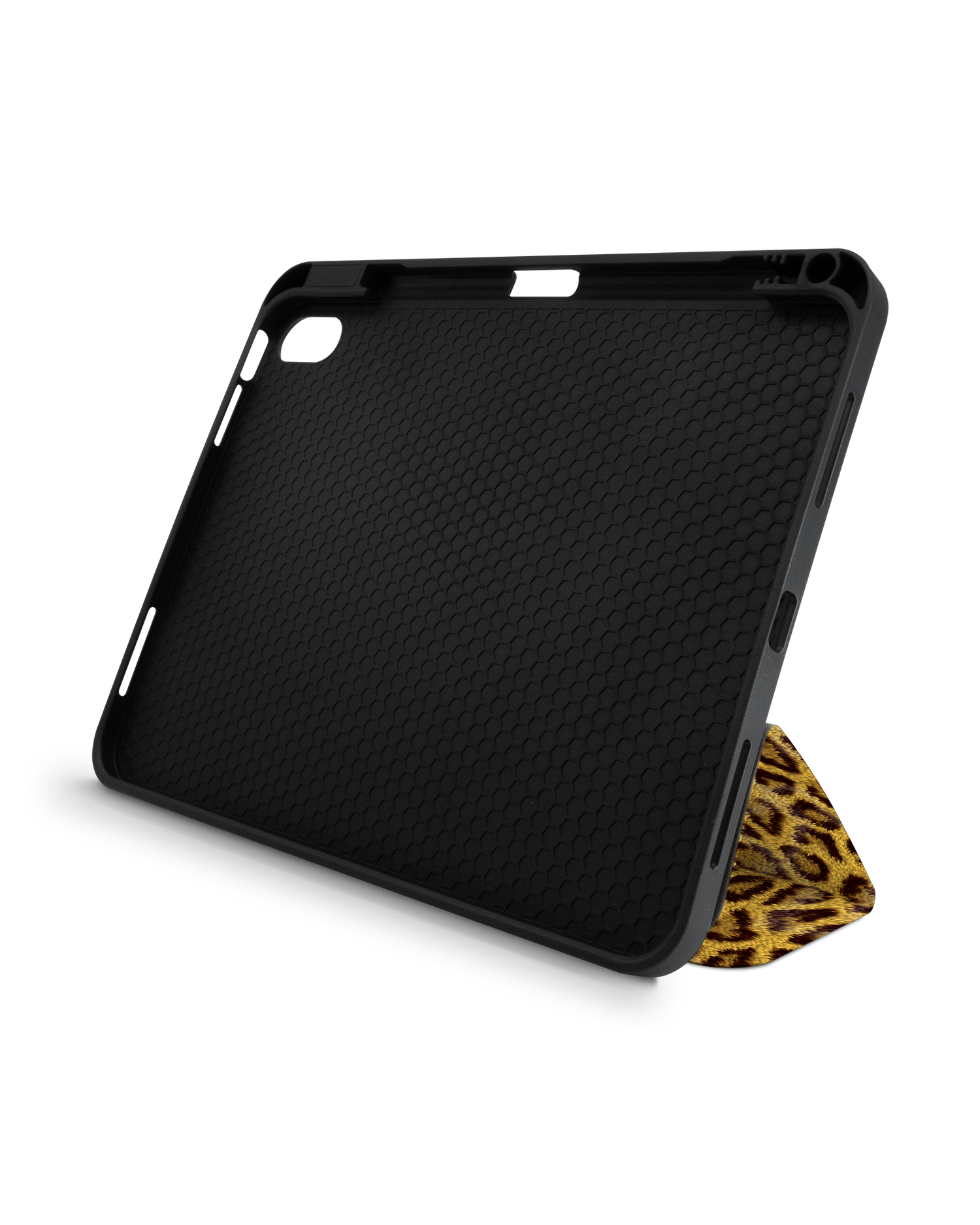 Leopard Skin iPad Hülle mit Stifthalter für Apple iPad (10. Generation): Aufgestellt im Querformat von vorne