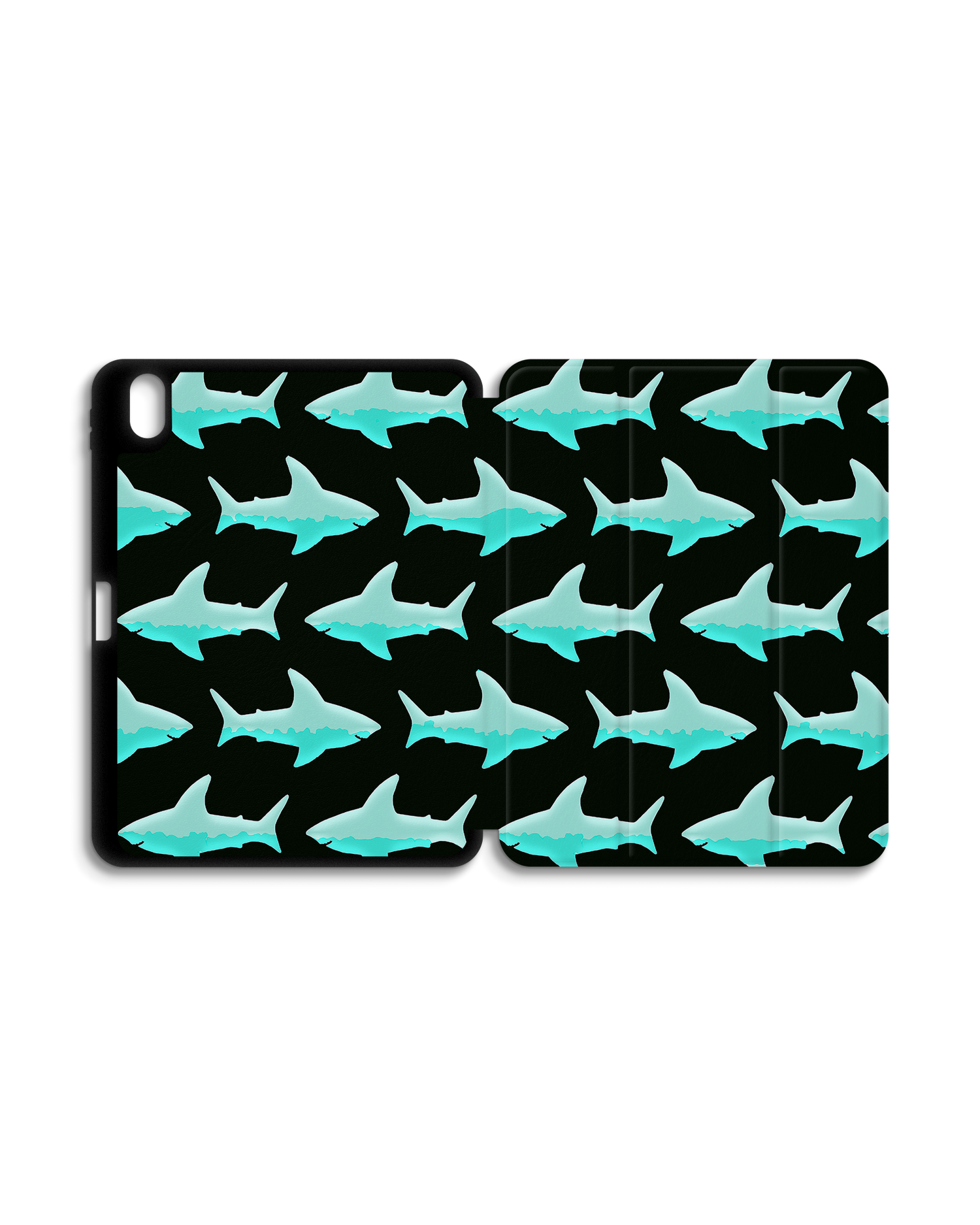 Neon Sharks iPad Hülle mit Stifthalter für Apple iPad (10. Generation): Geöffnet Außenansicht