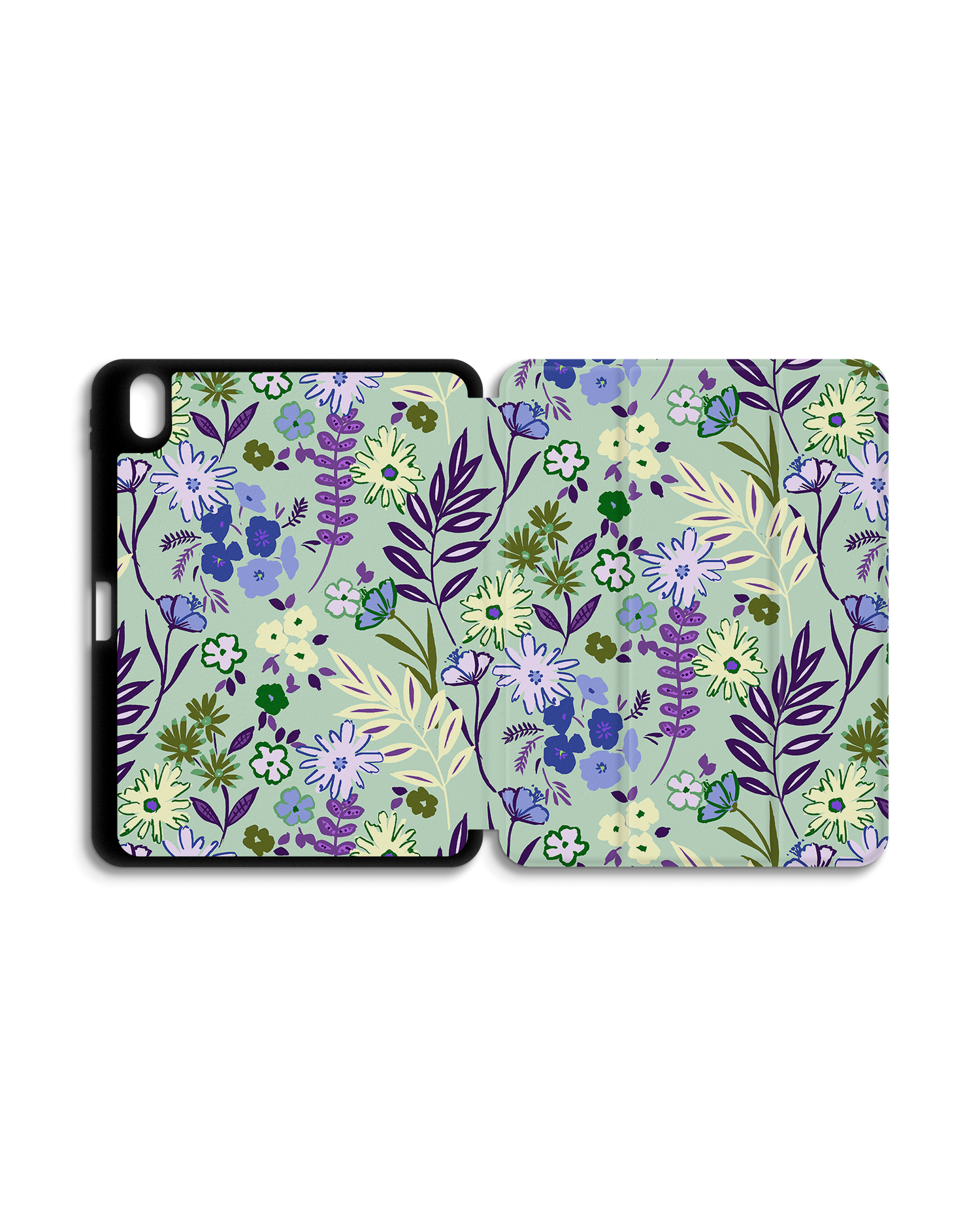 Pretty Purple Flowers iPad Hülle mit Stifthalter für Apple iPad (10. Generation): Geöffnet Außenansicht