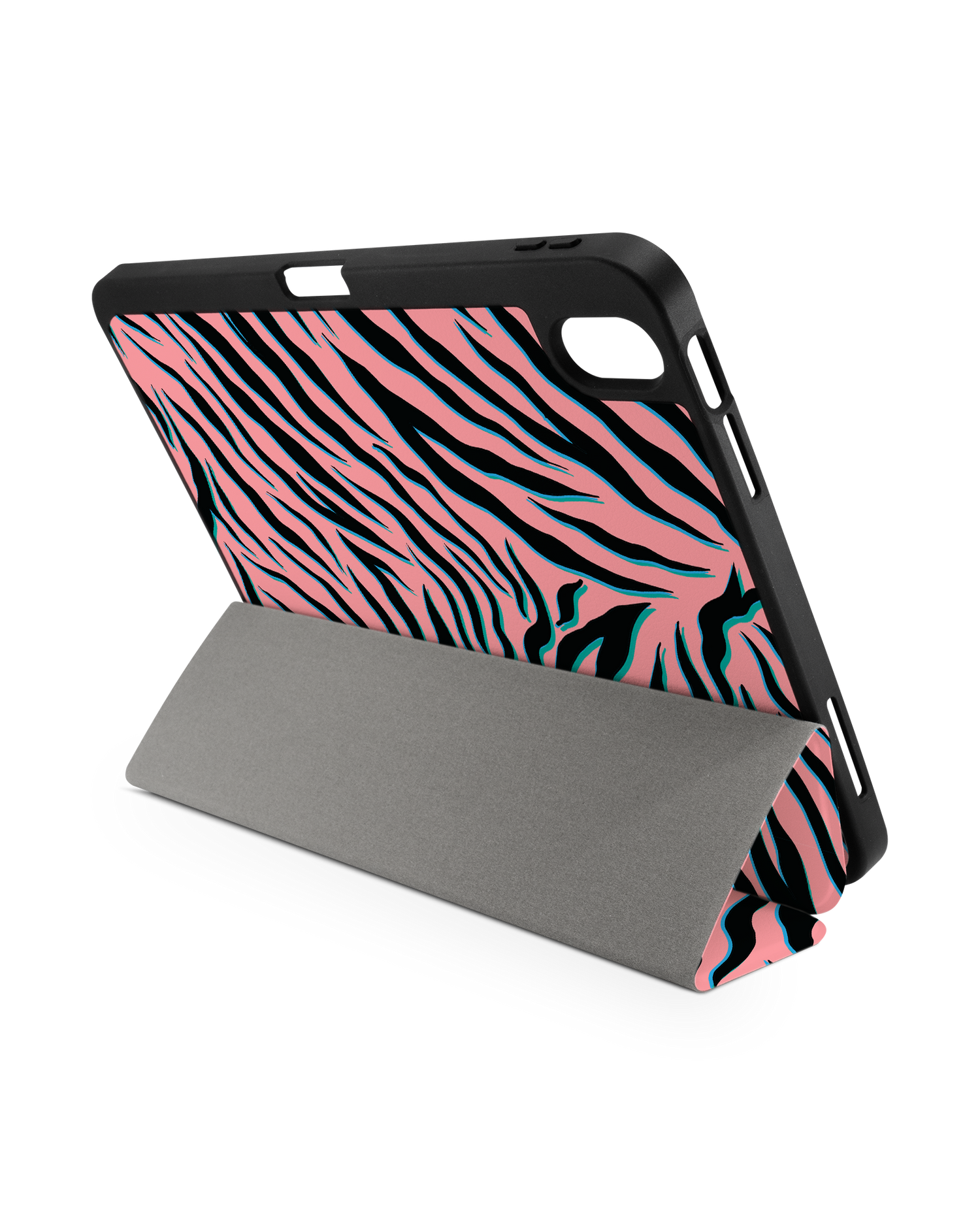 Pink Zebra iPad Hülle mit Stifthalter für Apple iPad (10. Generation): Aufgestellt im Querformat von hinten