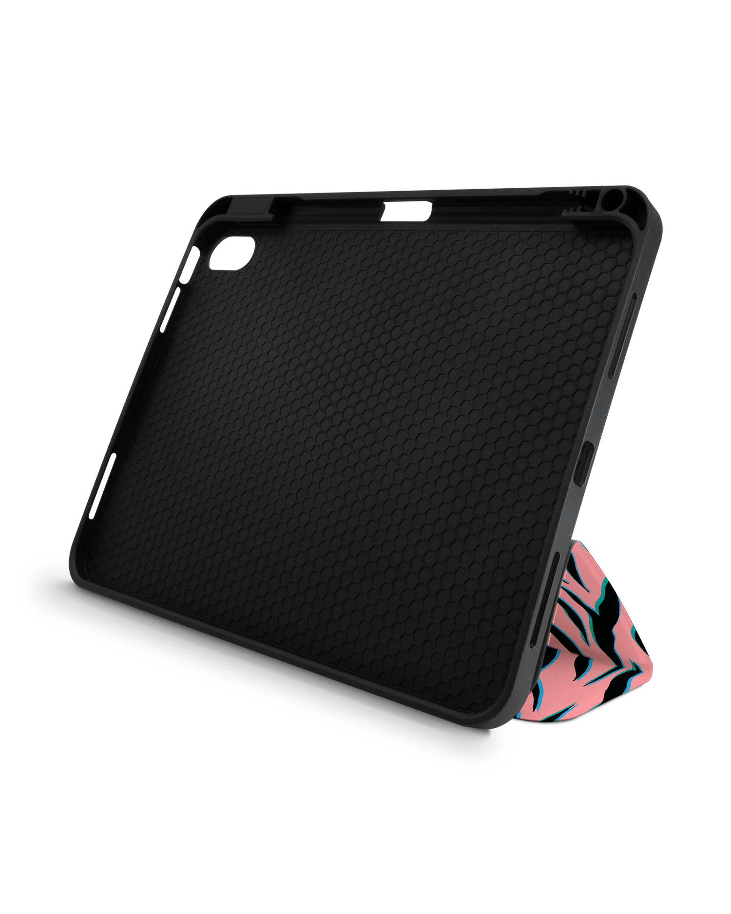 Pink Zebra iPad Hülle mit Stifthalter für Apple iPad (10. Generation): Aufgestellt im Querformat von vorne