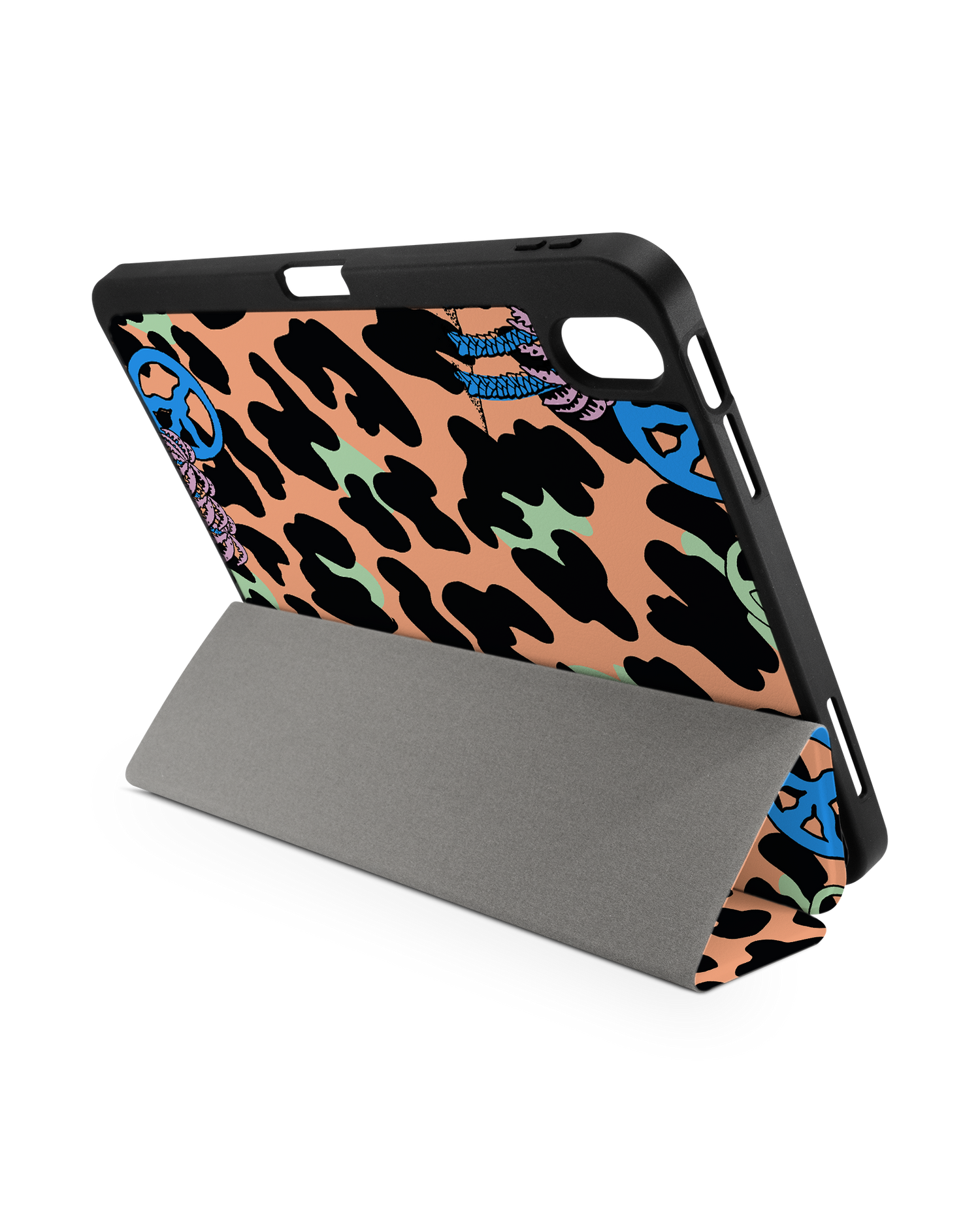 Leopard Peace Palms iPad Hülle mit Stifthalter für Apple iPad (10. Generation): Aufgestellt im Querformat von hinten