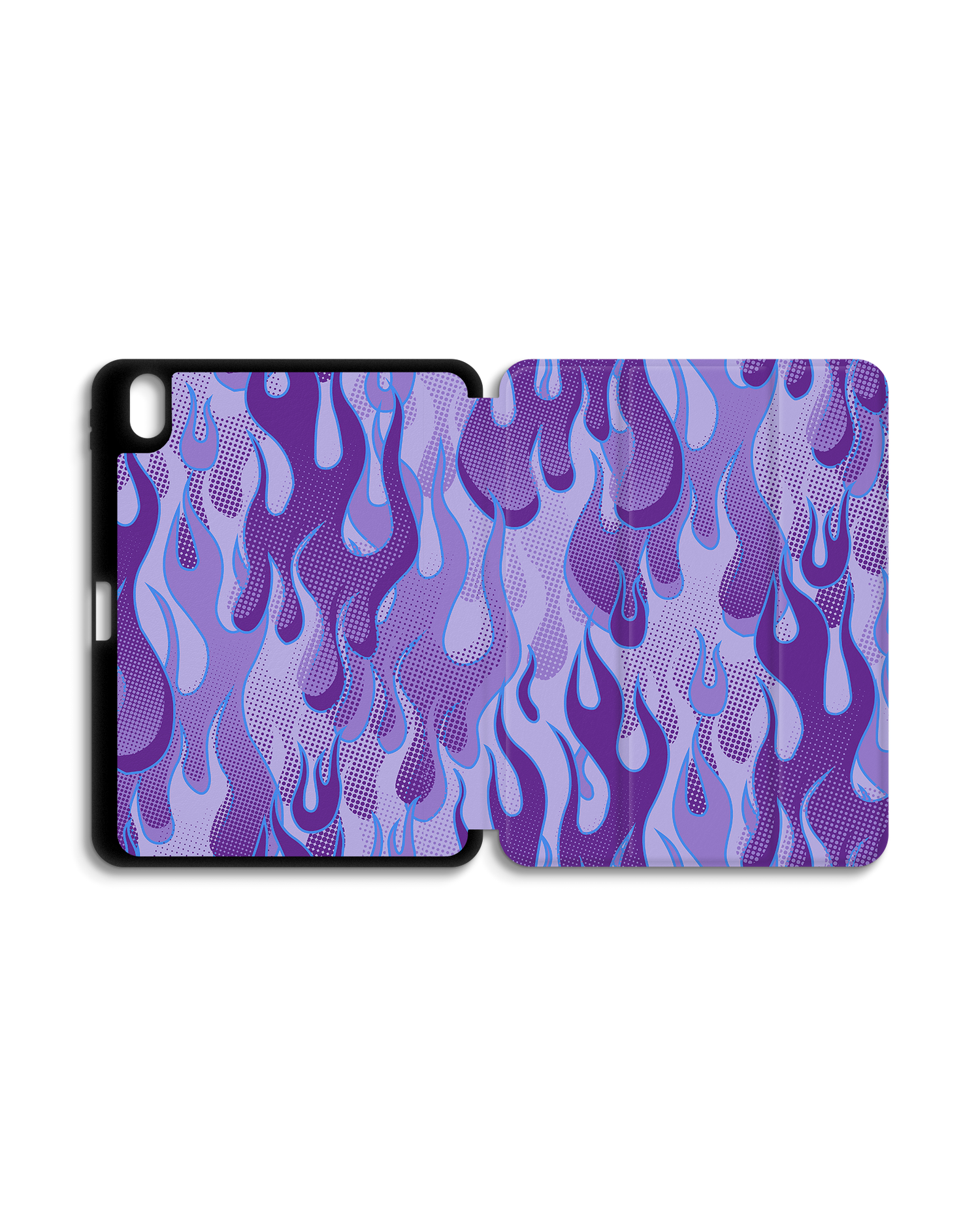 Purple Flames iPad Hülle mit Stifthalter für Apple iPad (10. Generation): Geöffnet Außenansicht