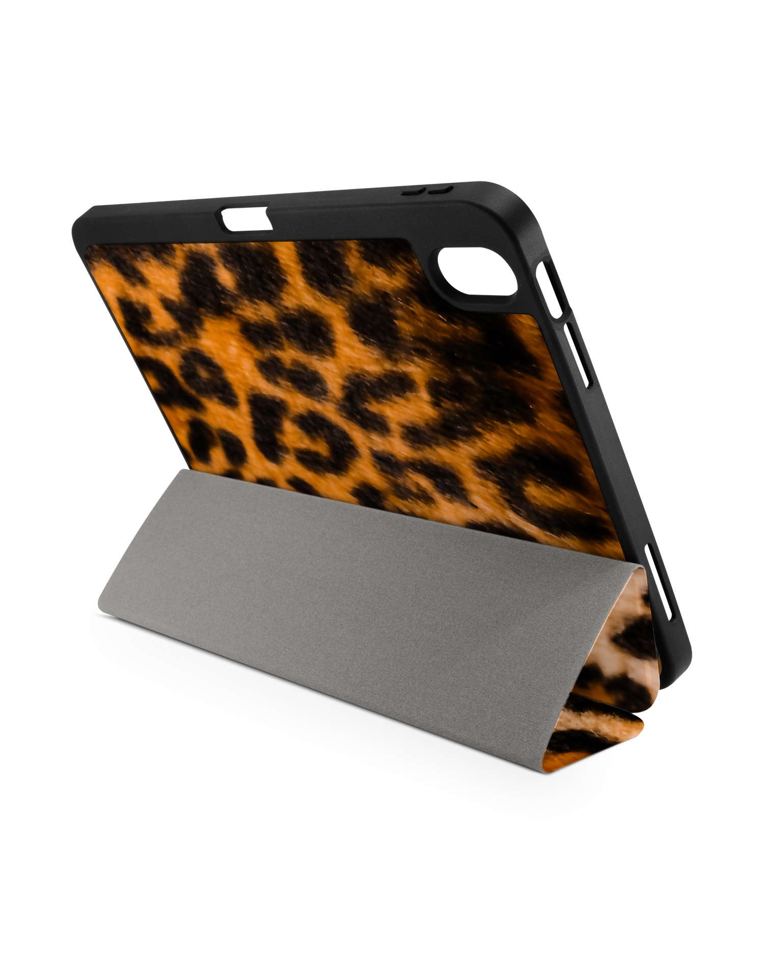 Leopard Pattern iPad Hülle mit Stifthalter für Apple iPad (10. Generation): Aufgestellt im Querformat von hinten