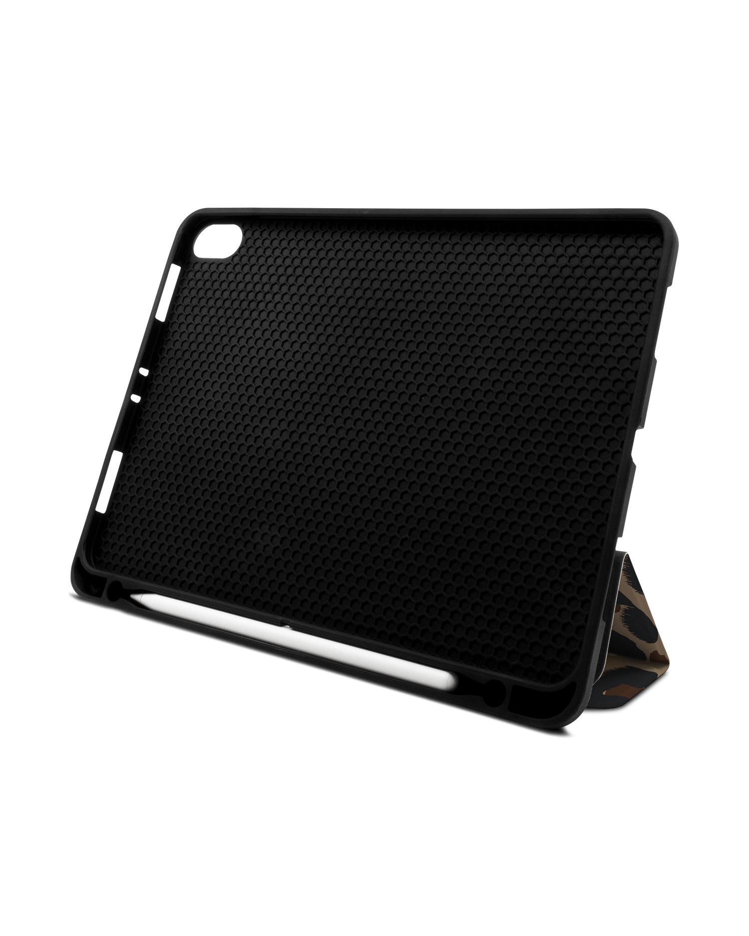 Leopard Repeat iPad Hülle mit Stifthalter Apple iPad Pro 11'' (2018): Aufgestellt im Querformat von vorne