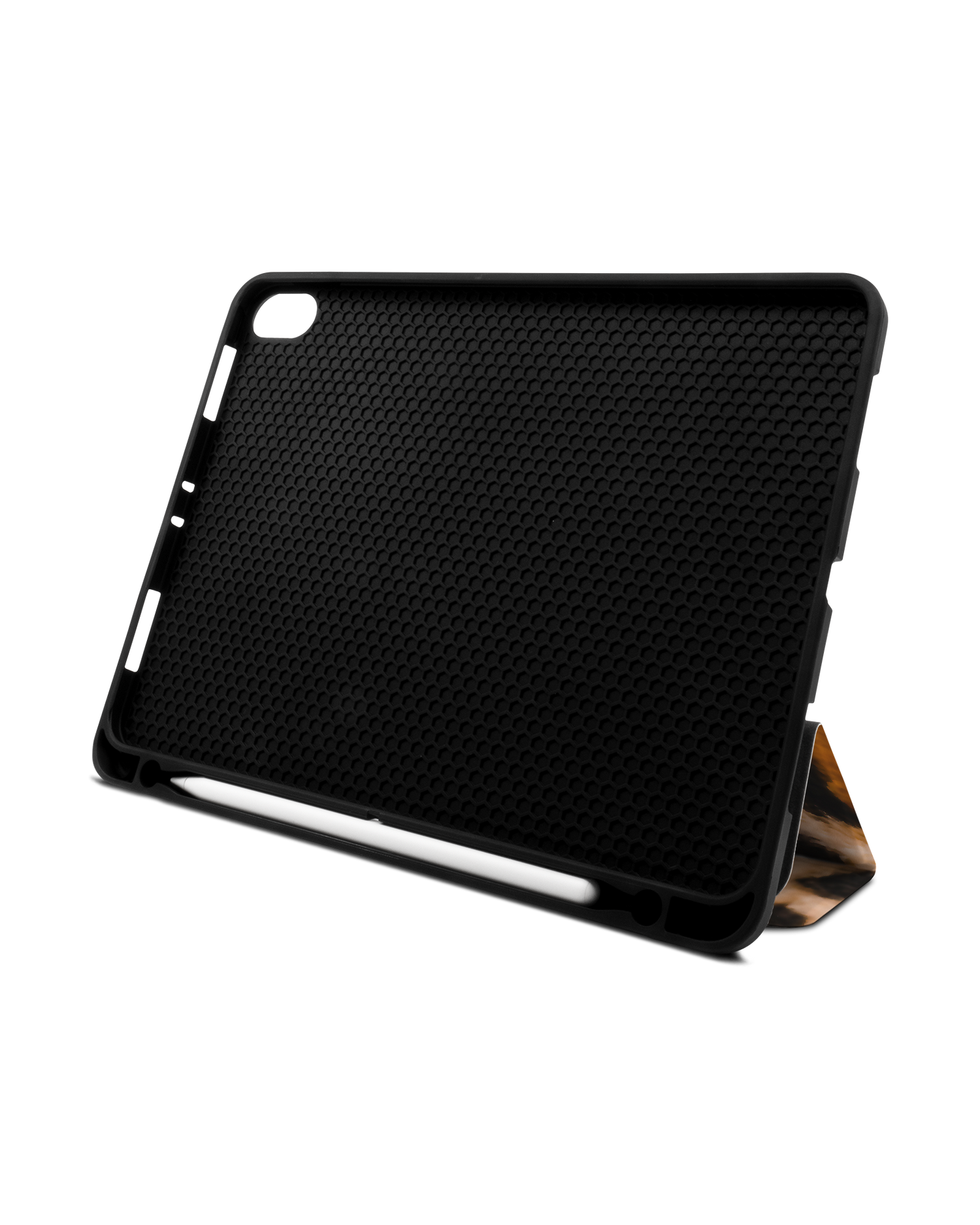 Leopard Pattern iPad Hülle mit Stifthalter Apple iPad Pro 11'' (2018): Aufgestellt im Querformat von vorne
