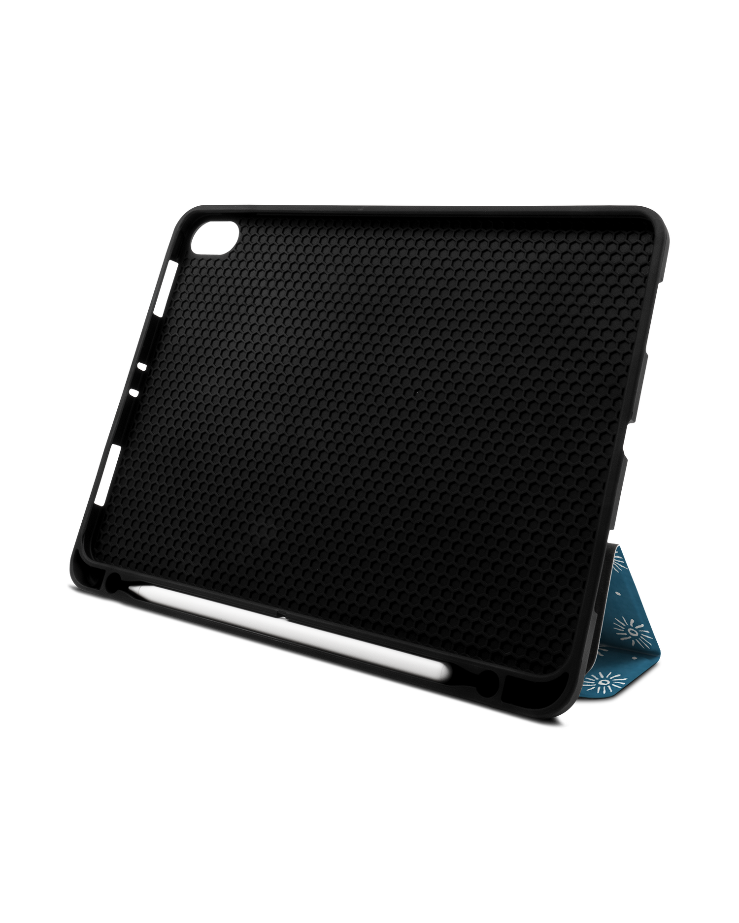 Indigo Sun Pattern iPad Hülle mit Stifthalter Apple iPad Pro 11'' (2018): Aufgestellt im Querformat von vorne