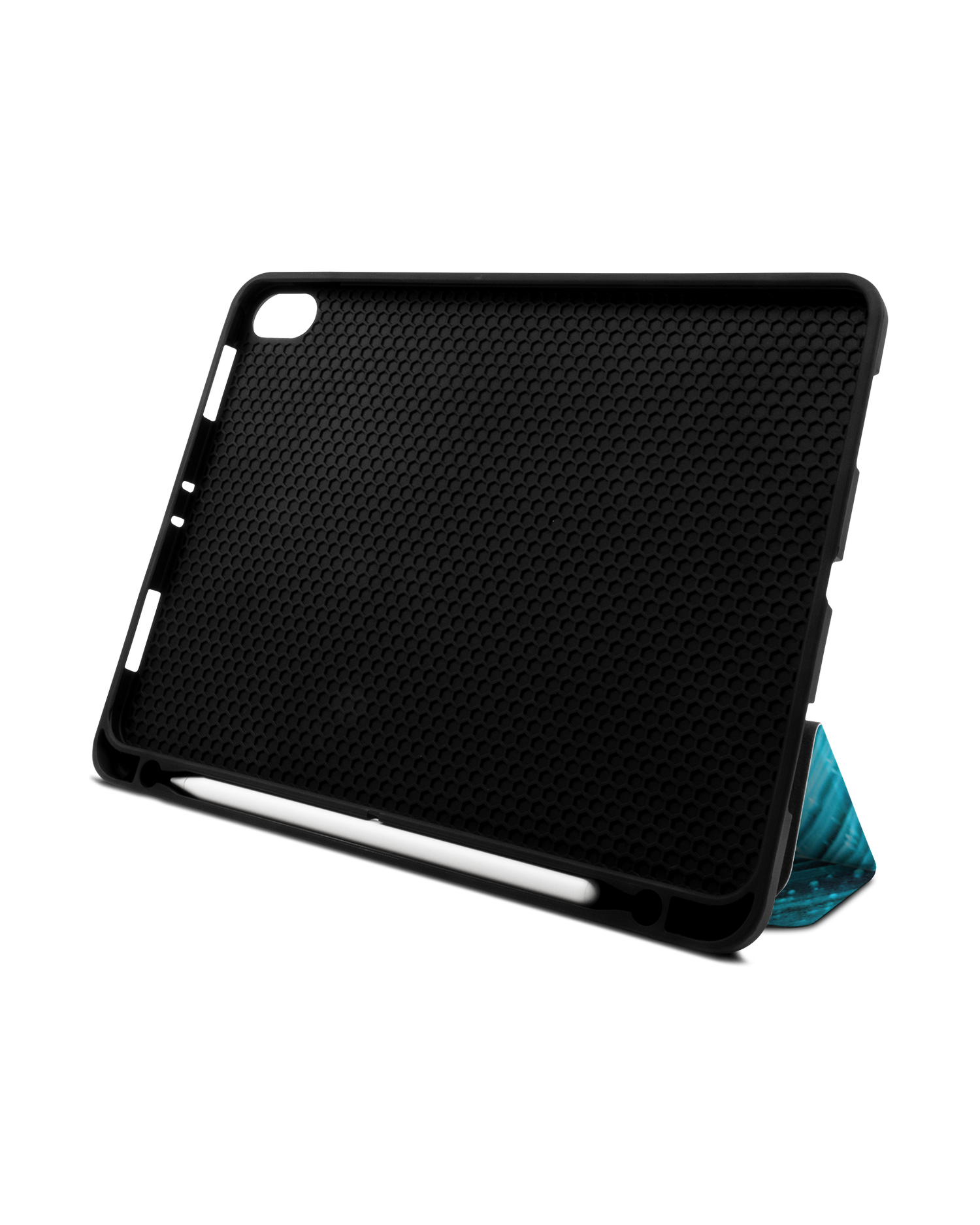 Turquoise Ripples iPad Hülle mit Stifthalter Apple iPad Pro 11'' (2018): Aufgestellt im Querformat von vorne