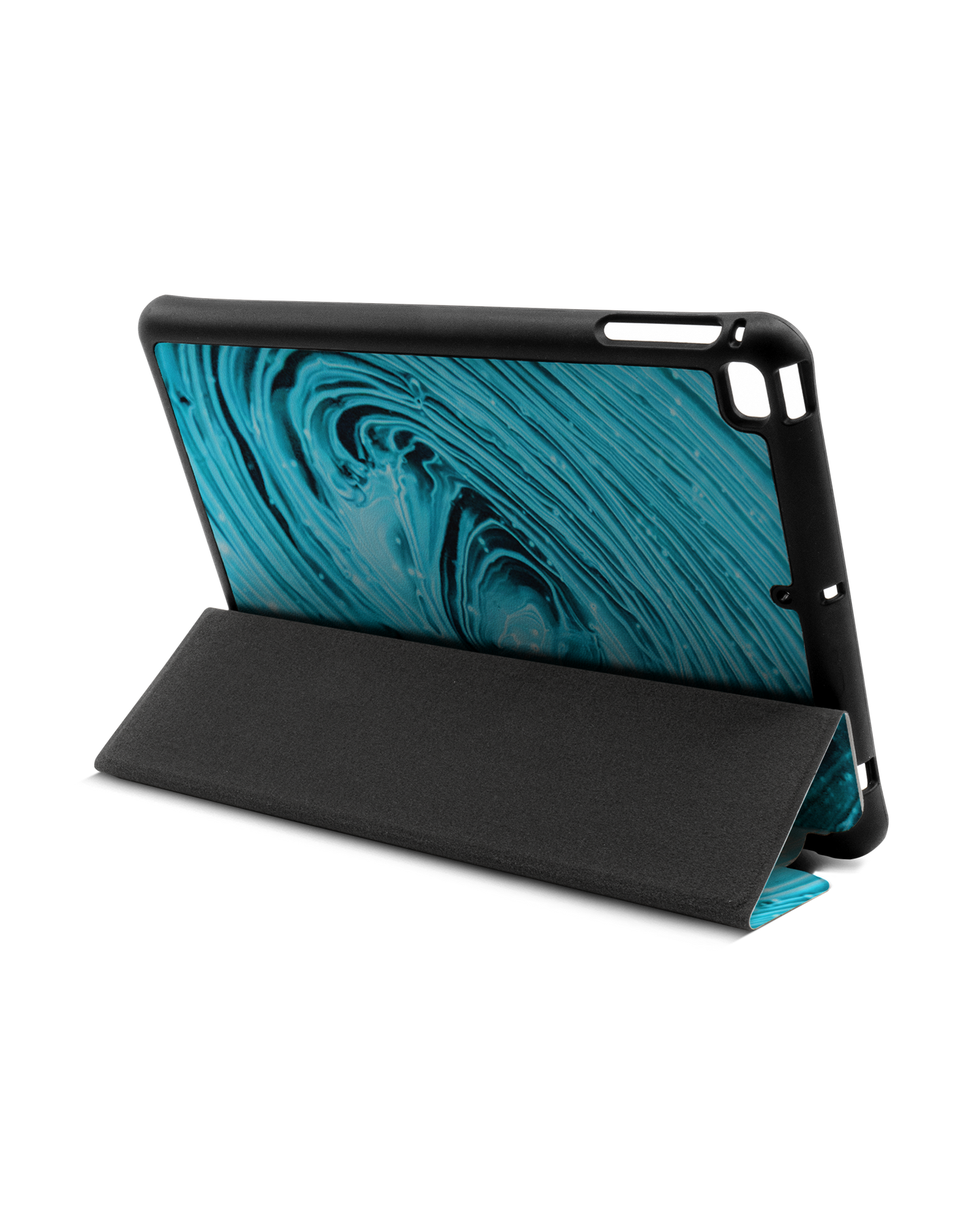 Turquoise Ripples iPad Hülle mit Stifthalter Apple iPad mini 5 (2019): Aufgestellt im Querformat von hinten