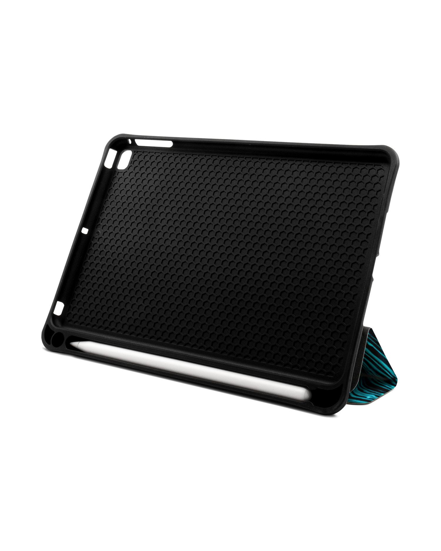 Turquoise Ripples iPad Hülle mit Stifthalter Apple iPad mini 5 (2019): Aufgestellt im Querformat von vorne