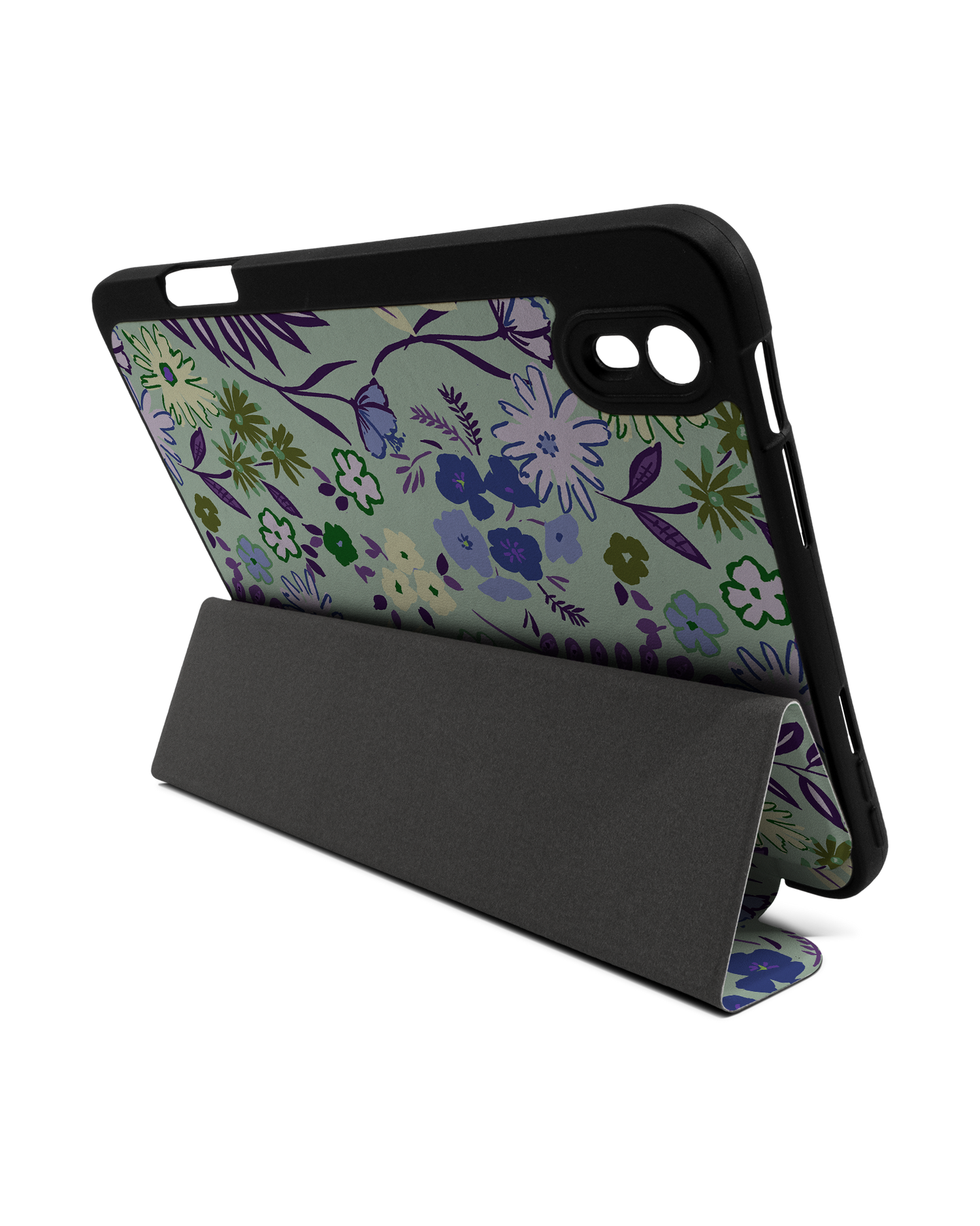 Pretty Purple Flowers iPad Hülle mit Stifthalter Apple iPad mini 6 (2021): Aufgestellt im Querformat von hinten