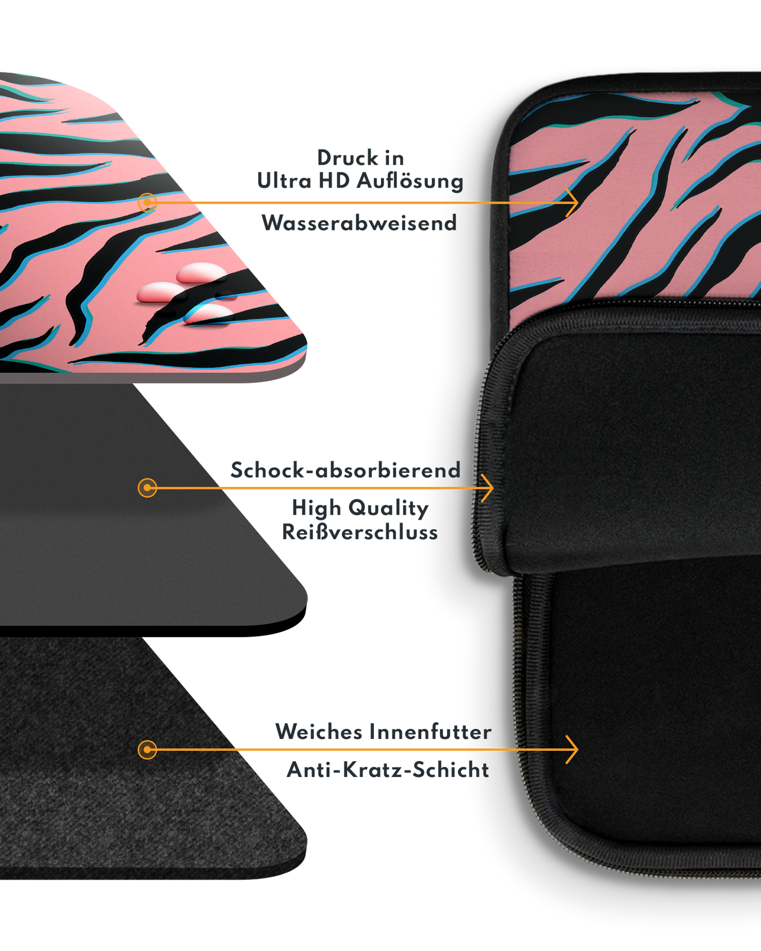 Pink Zebra Laptophülle 15 Zoll mit weichem Innenfutter