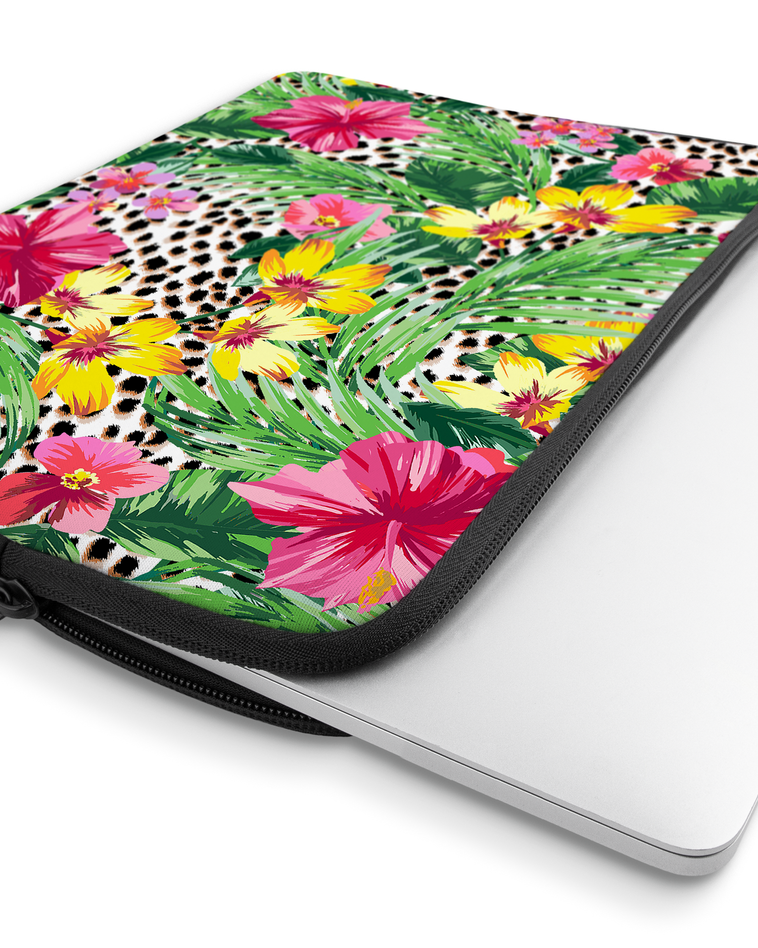 Tropical Cheetah Laptophülle 13 Zoll mit Gerät im Inneren