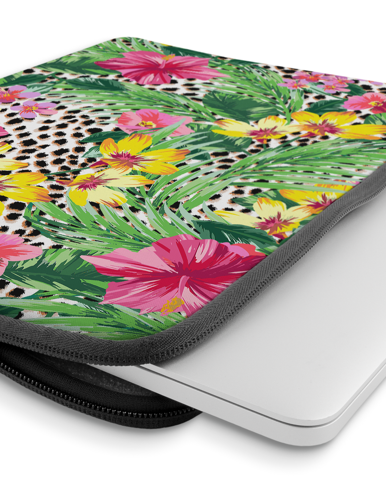Tropical Cheetah Laptophülle 14 Zoll mit Gerät im Inneren