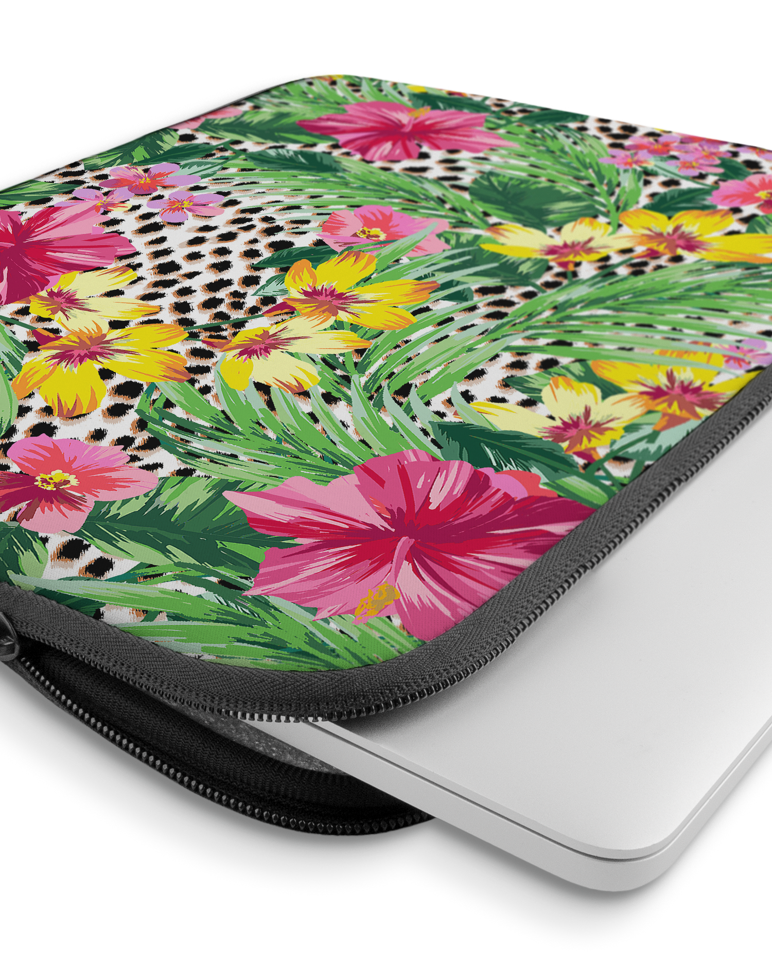 Tropical Cheetah Laptophülle 15 Zoll mit Gerät im Inneren