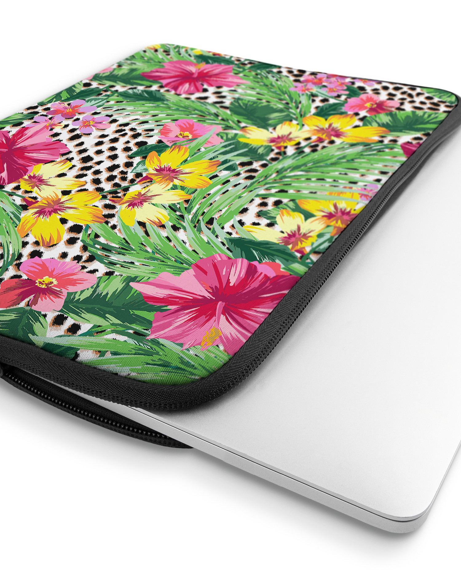 Tropical Cheetah Laptophülle 16 Zoll mit Gerät im Inneren