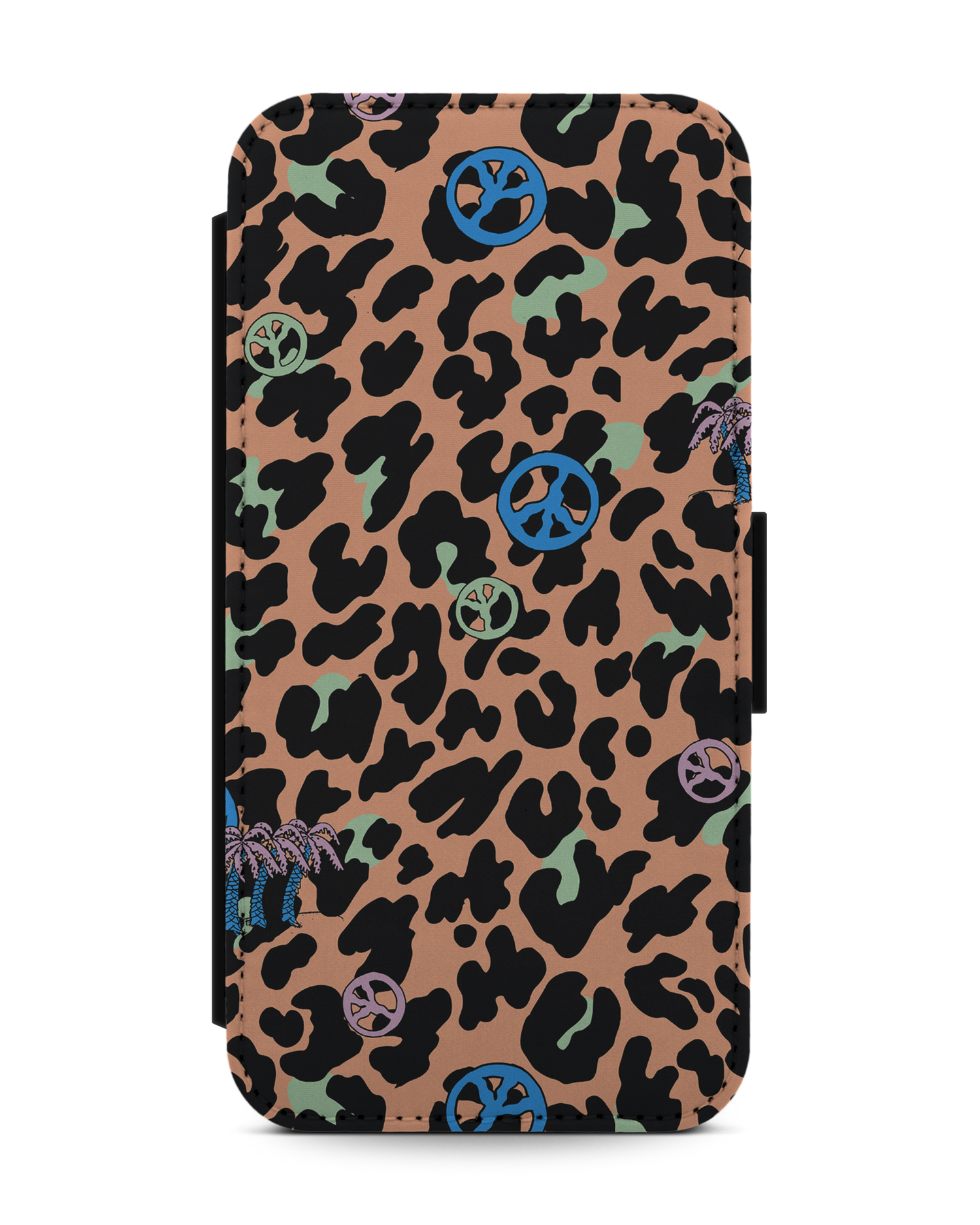 Leopard Peace Palms Handy Klapphülle Apple iPhone 13 mini: Vorderansicht
