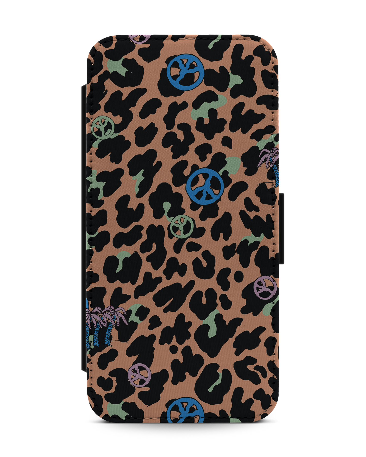 Leopard Peace Palms Handy Klapphülle Apple iPhone 13 Pro Max: Vorderansicht