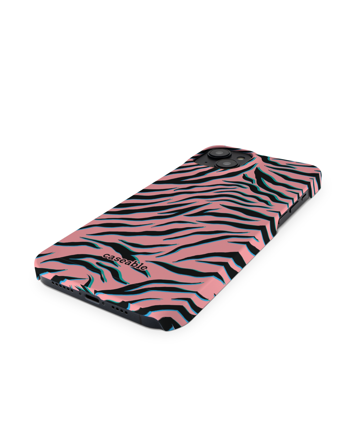 Pink Zebra Hardcase Handyhülle für Apple iPhone 14 Plus: Perspektivansicht