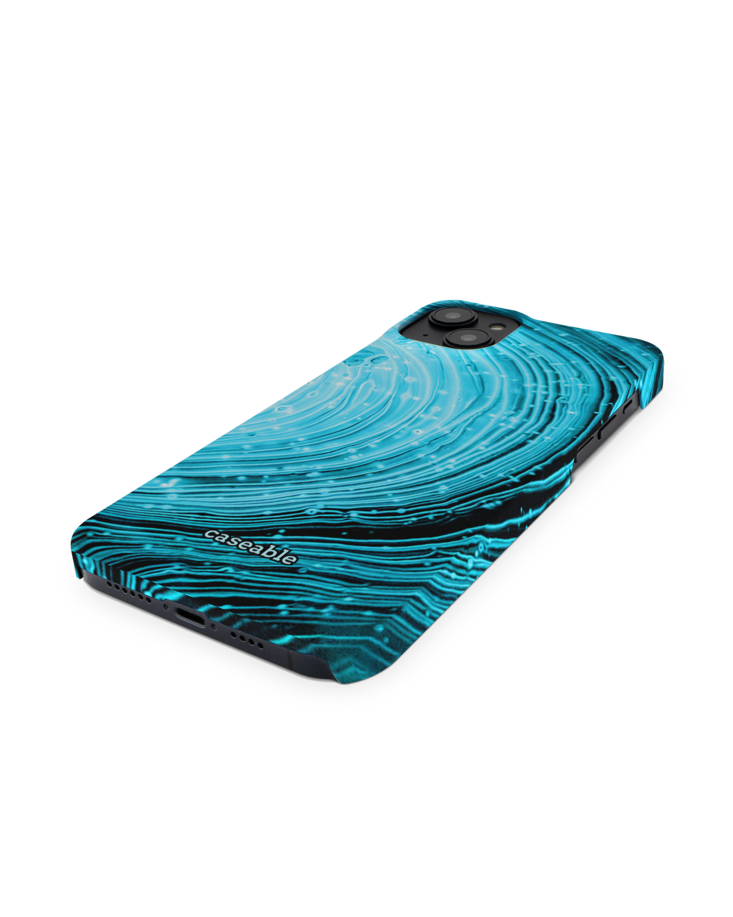 Turquoise Ripples Hardcase Handyhülle für Apple iPhone 14 Plus: Perspektivansicht