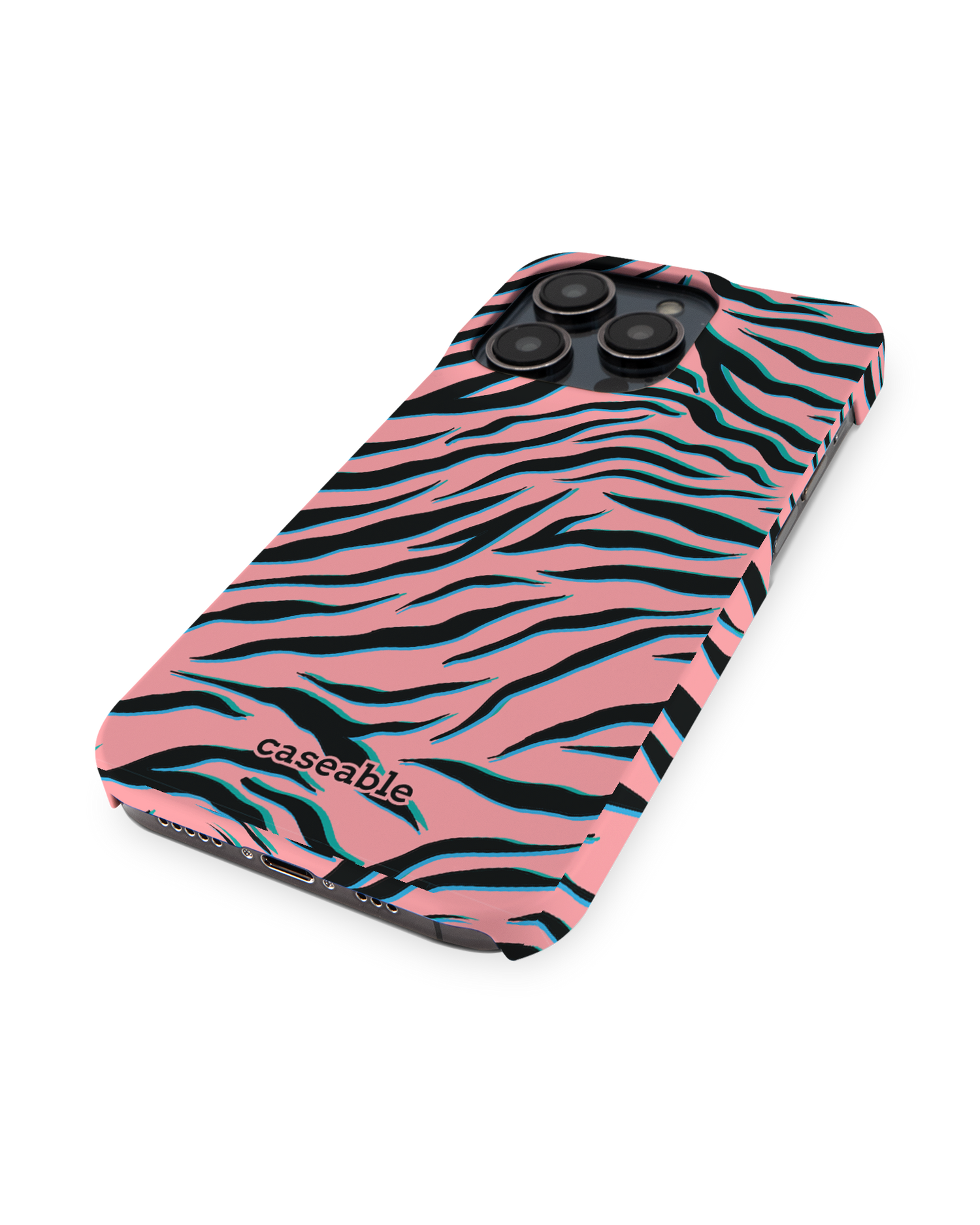 Pink Zebra Hardcase Handyhülle für Apple iPhone 14 Pro: Perspektivansicht