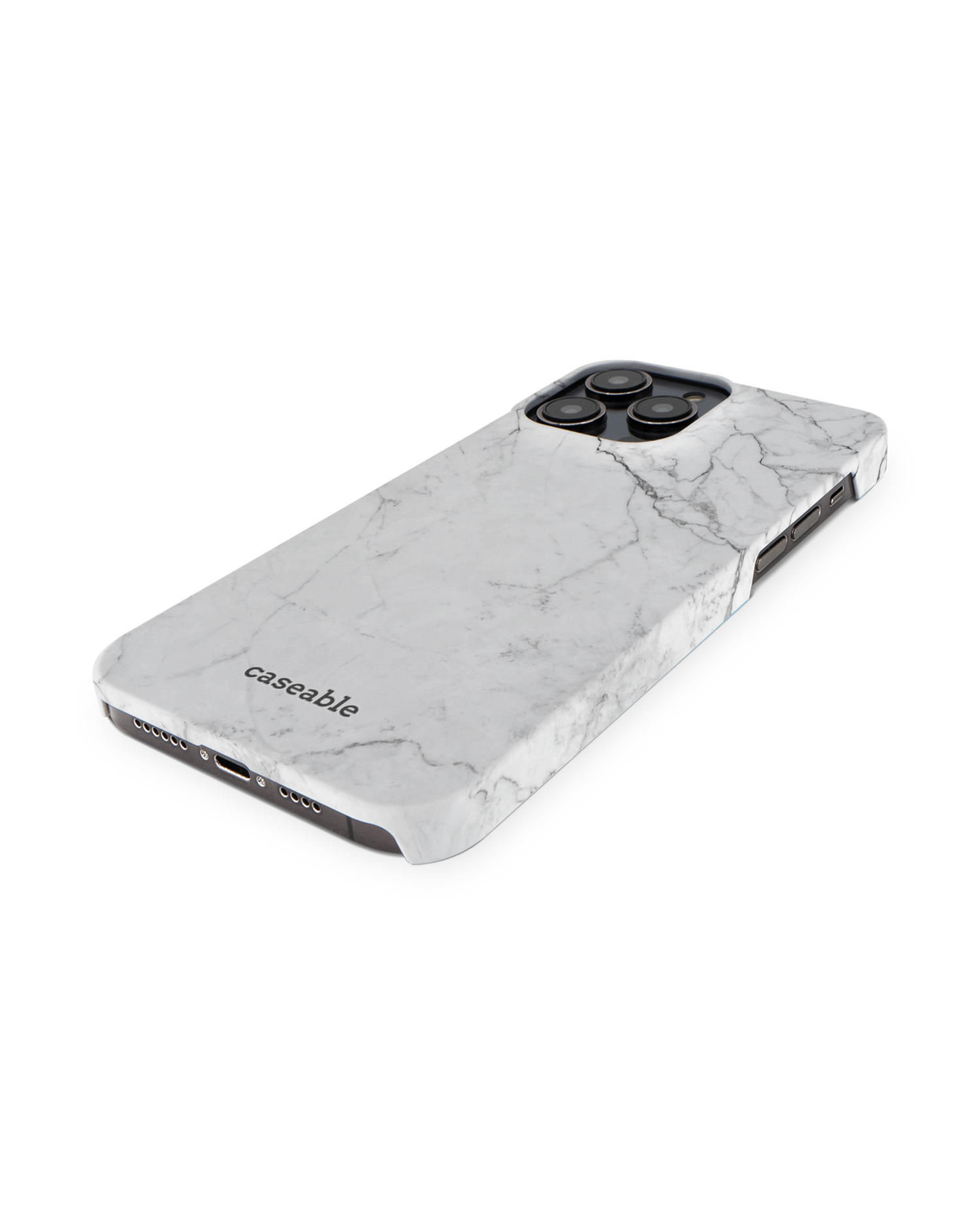 White Marble Hardcase Handyhülle für Apple iPhone 14 Pro Max: Perspektivansicht