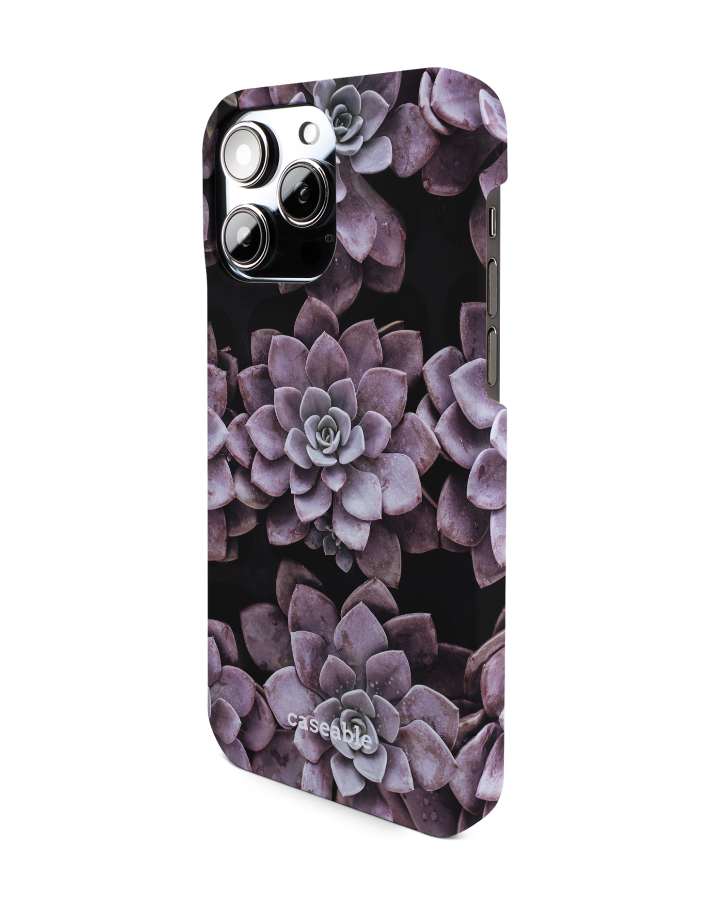 Purple Succulents Hardcase Handyhülle für Apple iPhone 14 Pro Max: Perspektivansicht