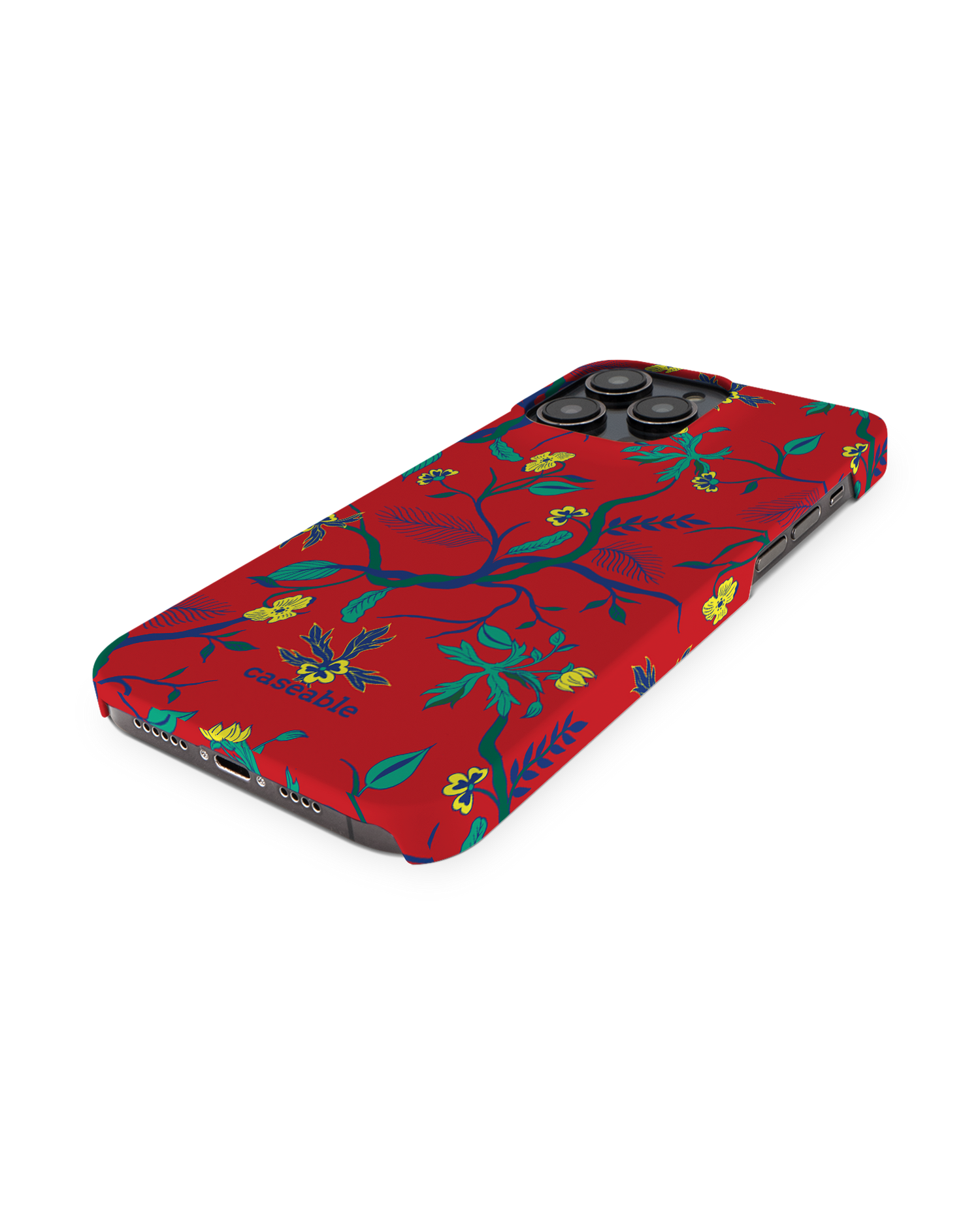 Ultra Red Floral Hardcase Handyhülle für Apple iPhone 14 Pro Max: Perspektivansicht