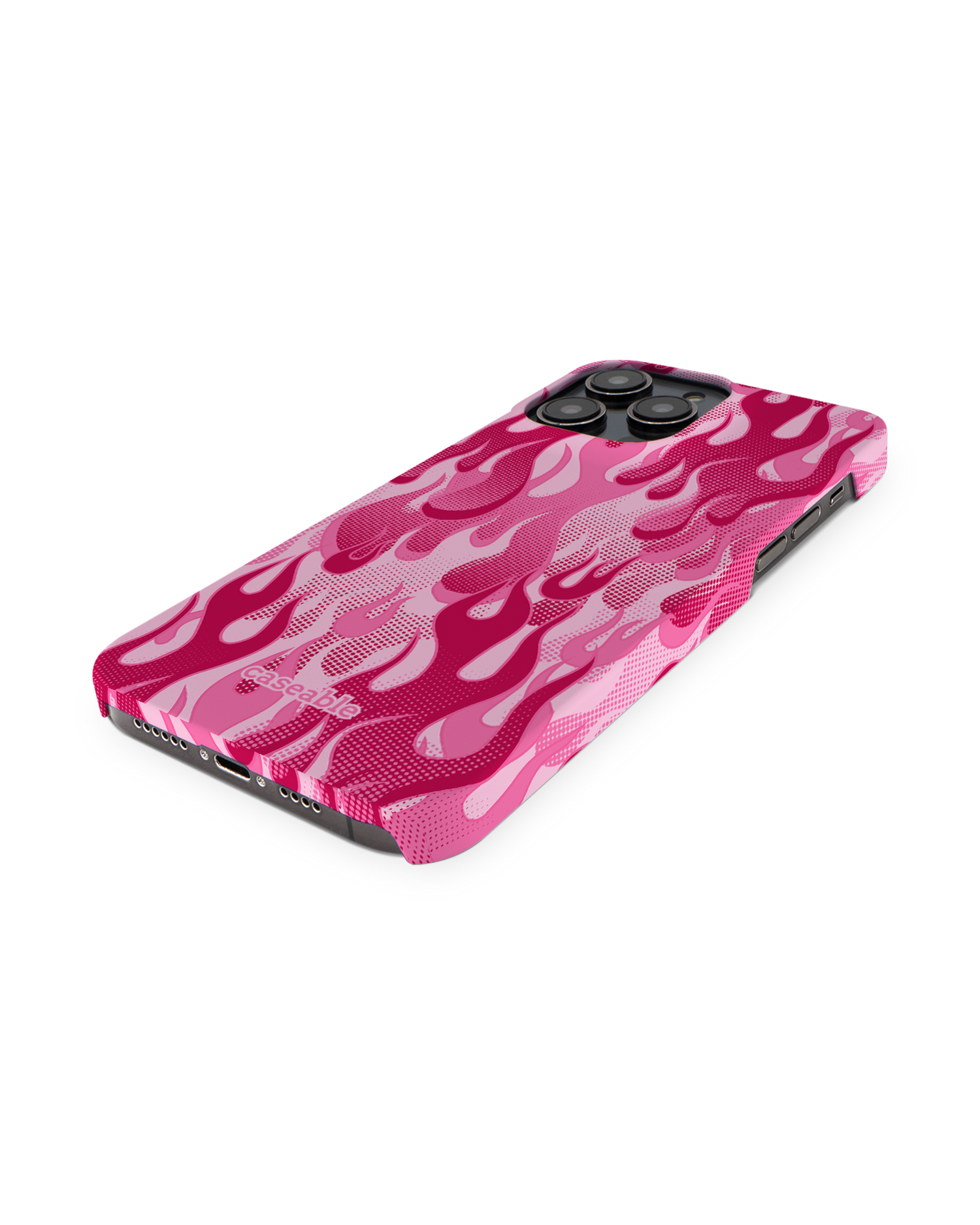 Pink Flames Hardcase Handyhülle für Apple iPhone 14 Pro Max: Perspektivansicht