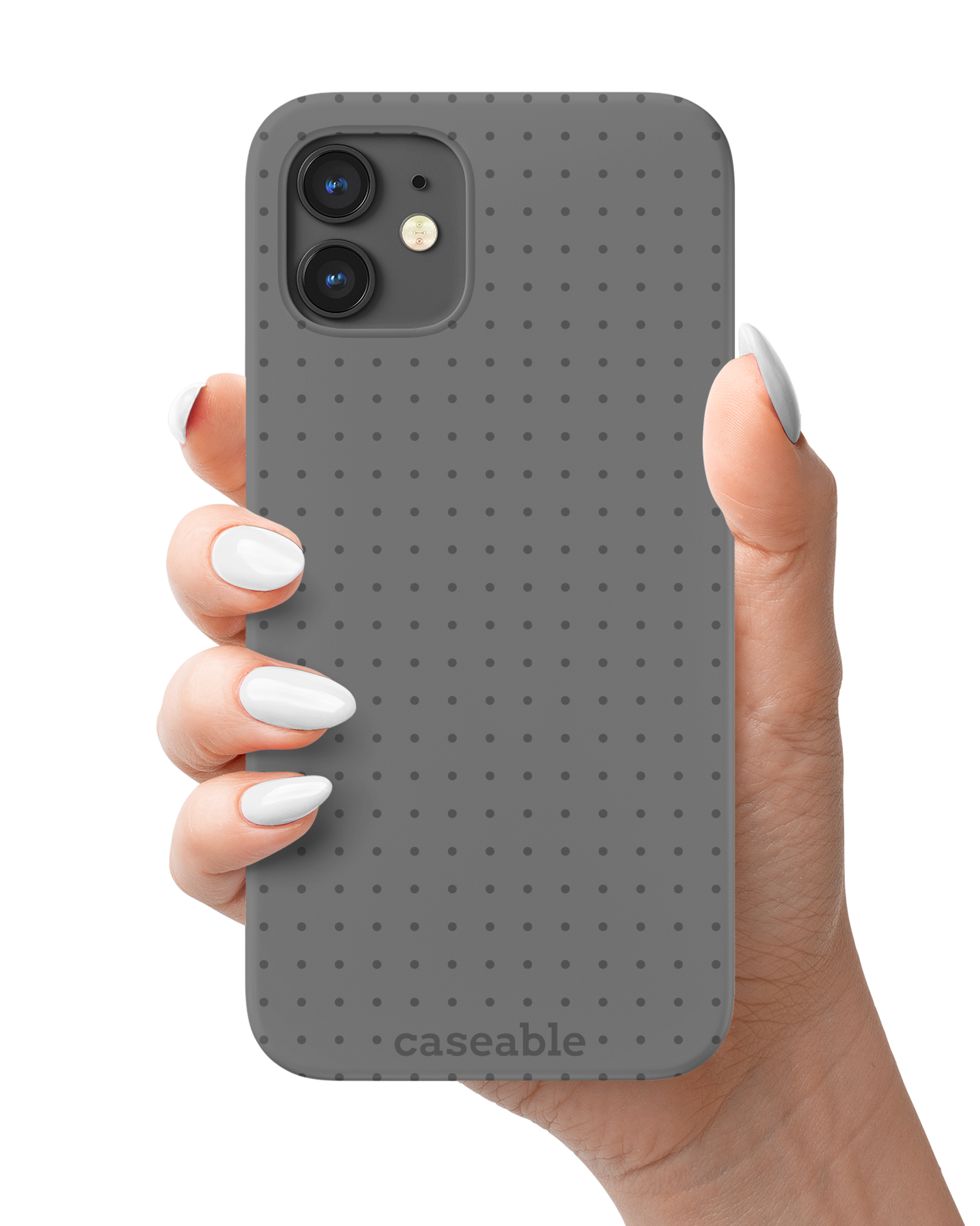 Dot Grid Grey Hardcase Handyhülle Apple iPhone 12 mini in der Hand gehalten