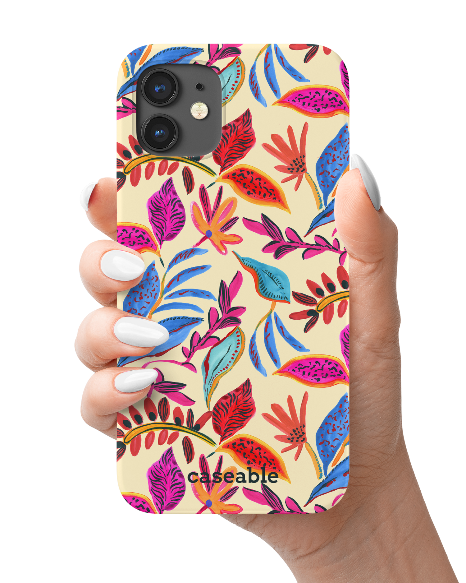 Painterly Spring Leaves Hardcase Handyhülle Apple iPhone 12 mini in der Hand gehalten