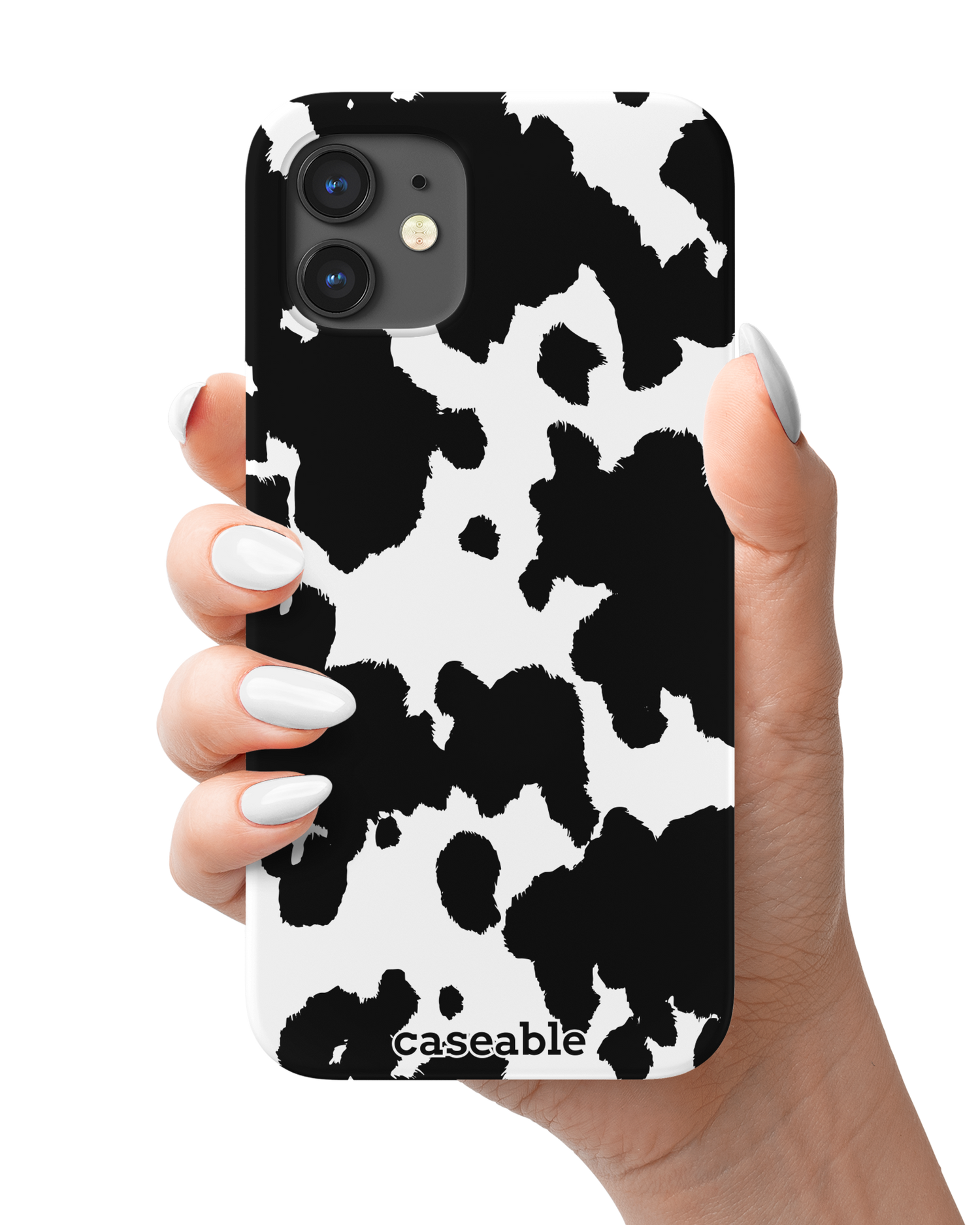 Cow Print Hardcase Handyhülle Apple iPhone 12 mini in der Hand gehalten