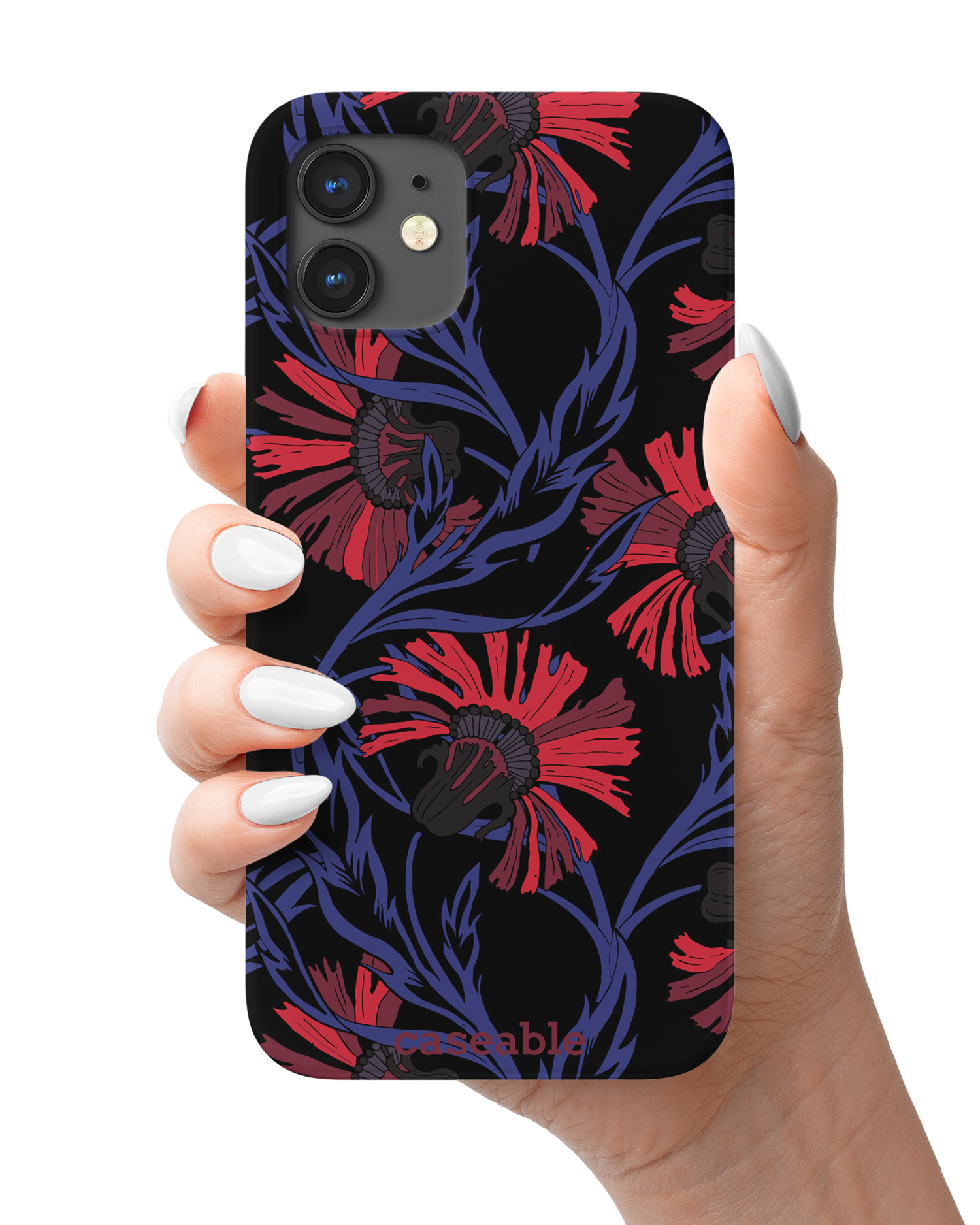 Midnight Floral Hardcase Handyhülle Apple iPhone 12 mini in der Hand gehalten