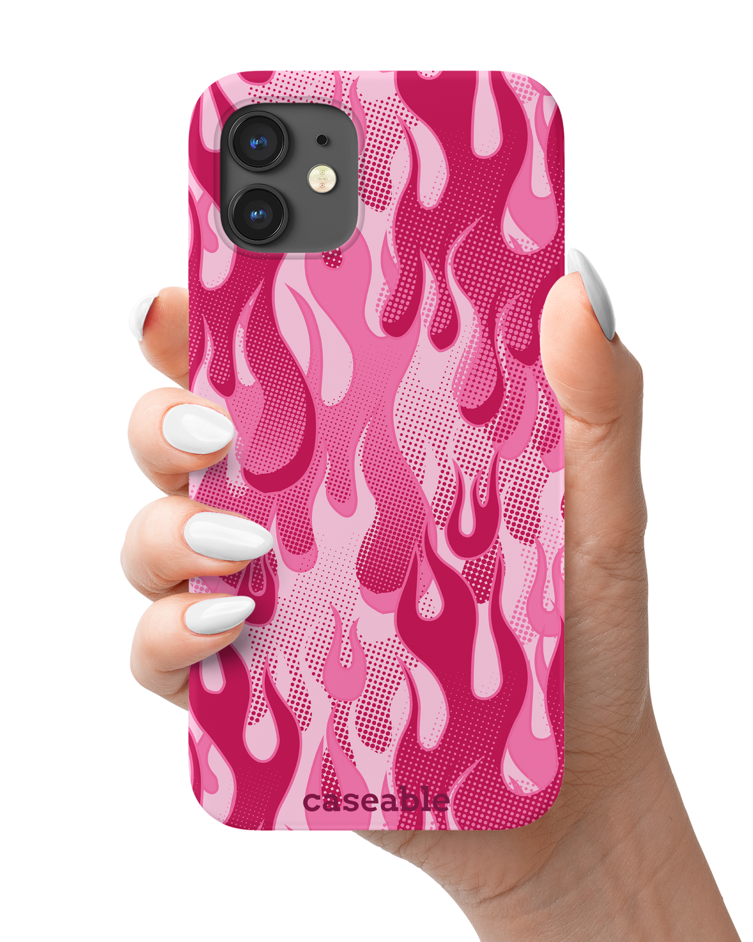 Pink Flames Hardcase Handyhülle Apple iPhone 12 mini in der Hand gehalten