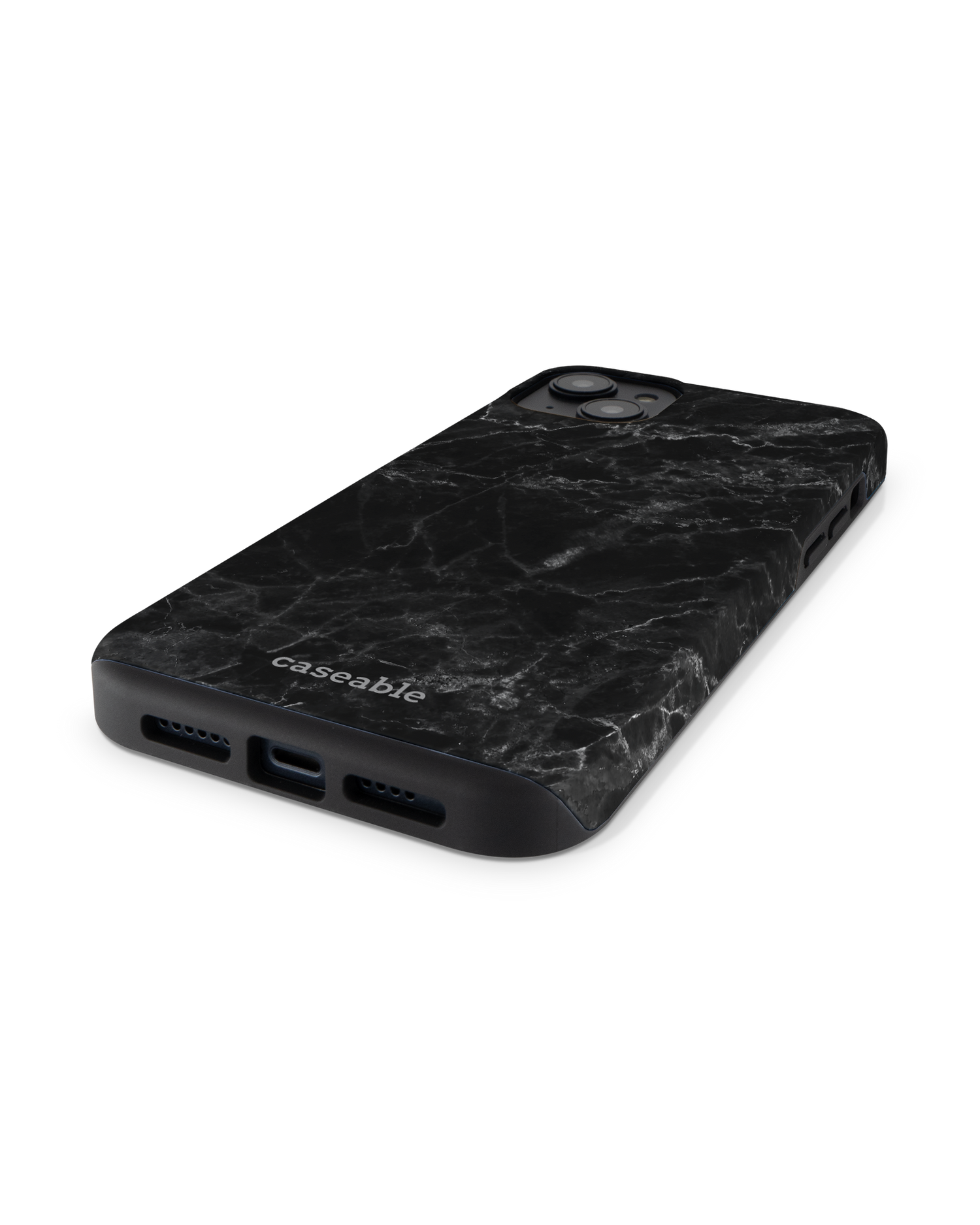 Midnight Marble Premium Handyhülle für Apple iPhone 14 Plus: Smartphone liegend