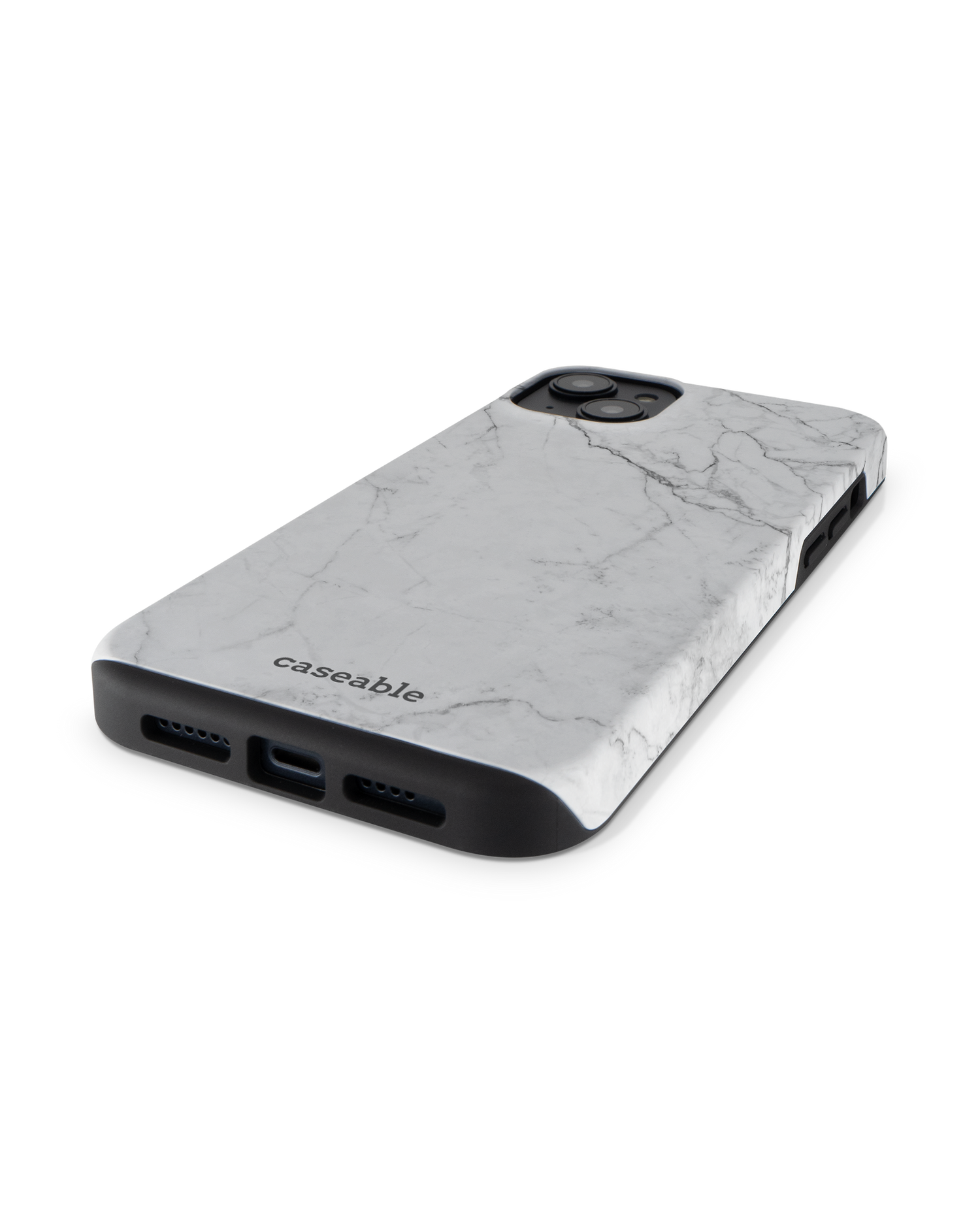 White Marble Premium Handyhülle für Apple iPhone 14 Plus: Smartphone liegend