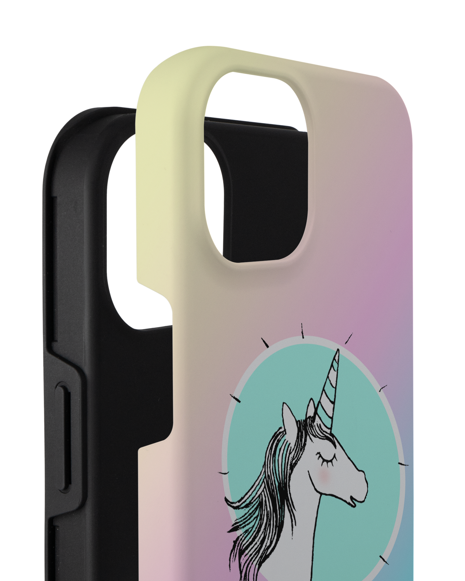 Happiness Unicorn Premium Handyhülle für Apple iPhone 14 Plus besteht aus 2 Teilen