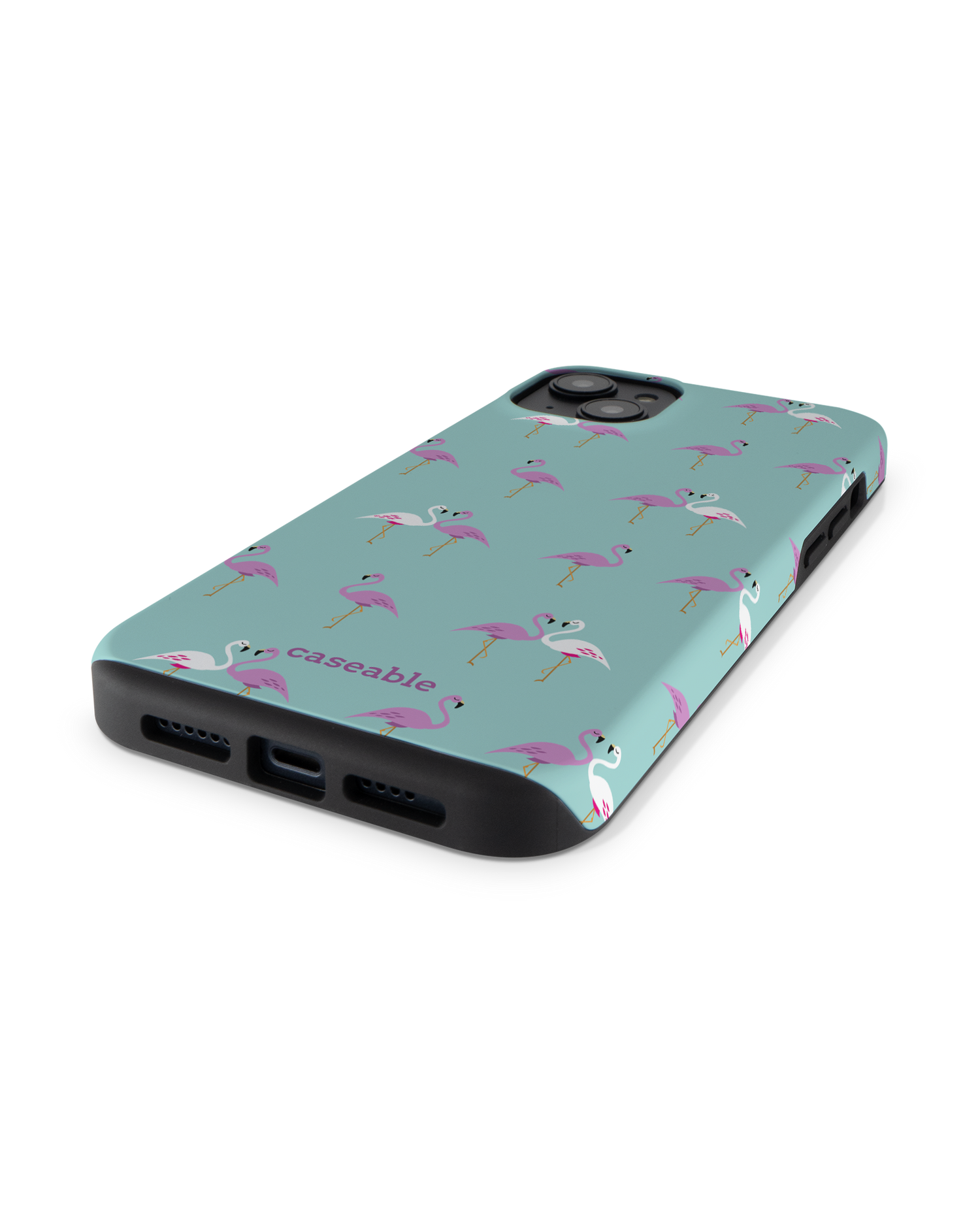 Two Flamingos Premium Handyhülle für Apple iPhone 14 Plus: Smartphone liegend
