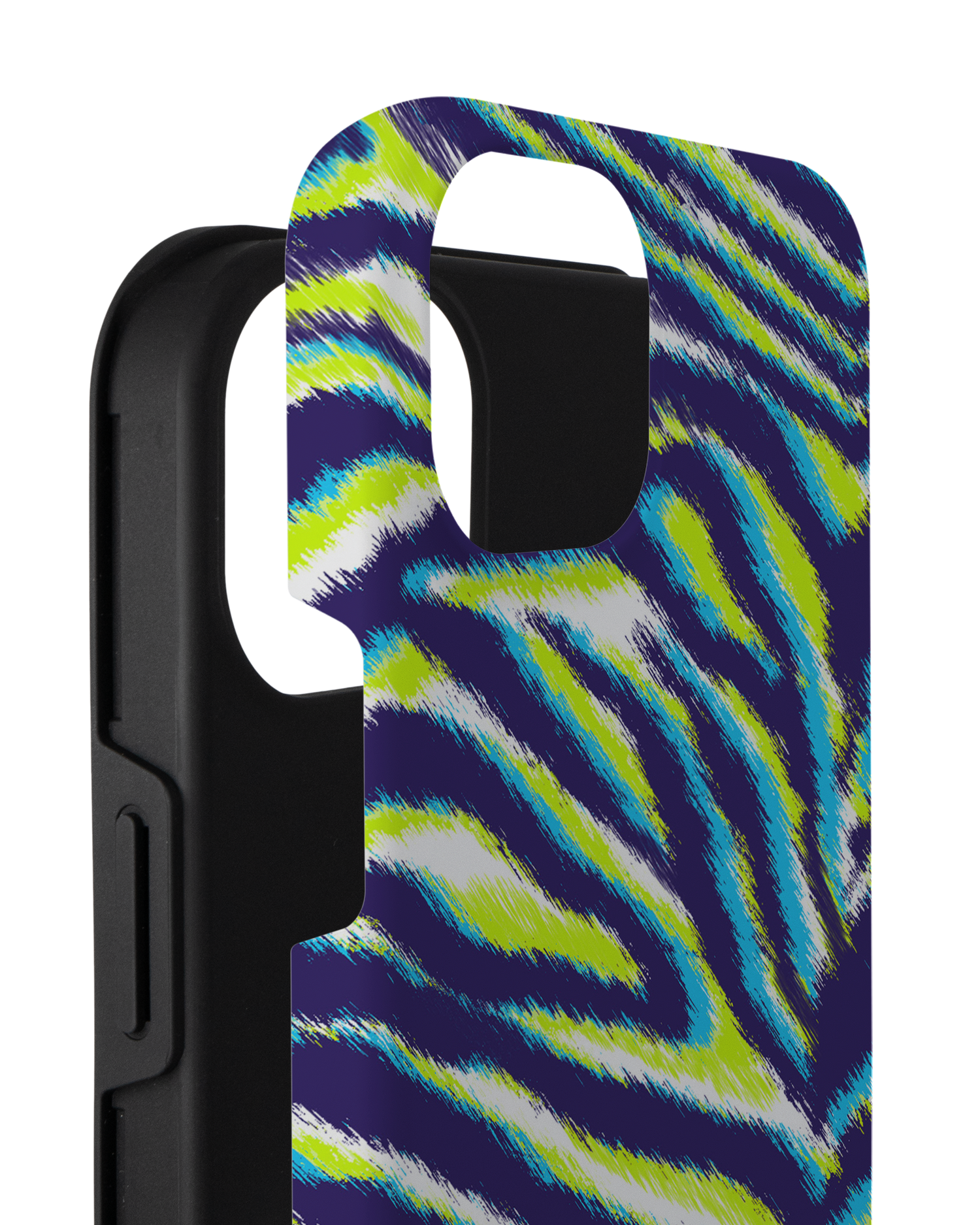 Neon Zebra Premium Handyhülle für Apple iPhone 14 Plus besteht aus 2 Teilen