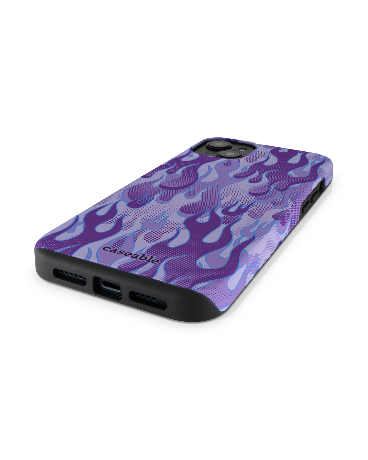 Purple Flames Premium Handyhülle für Apple iPhone 14 Plus: Smartphone liegend