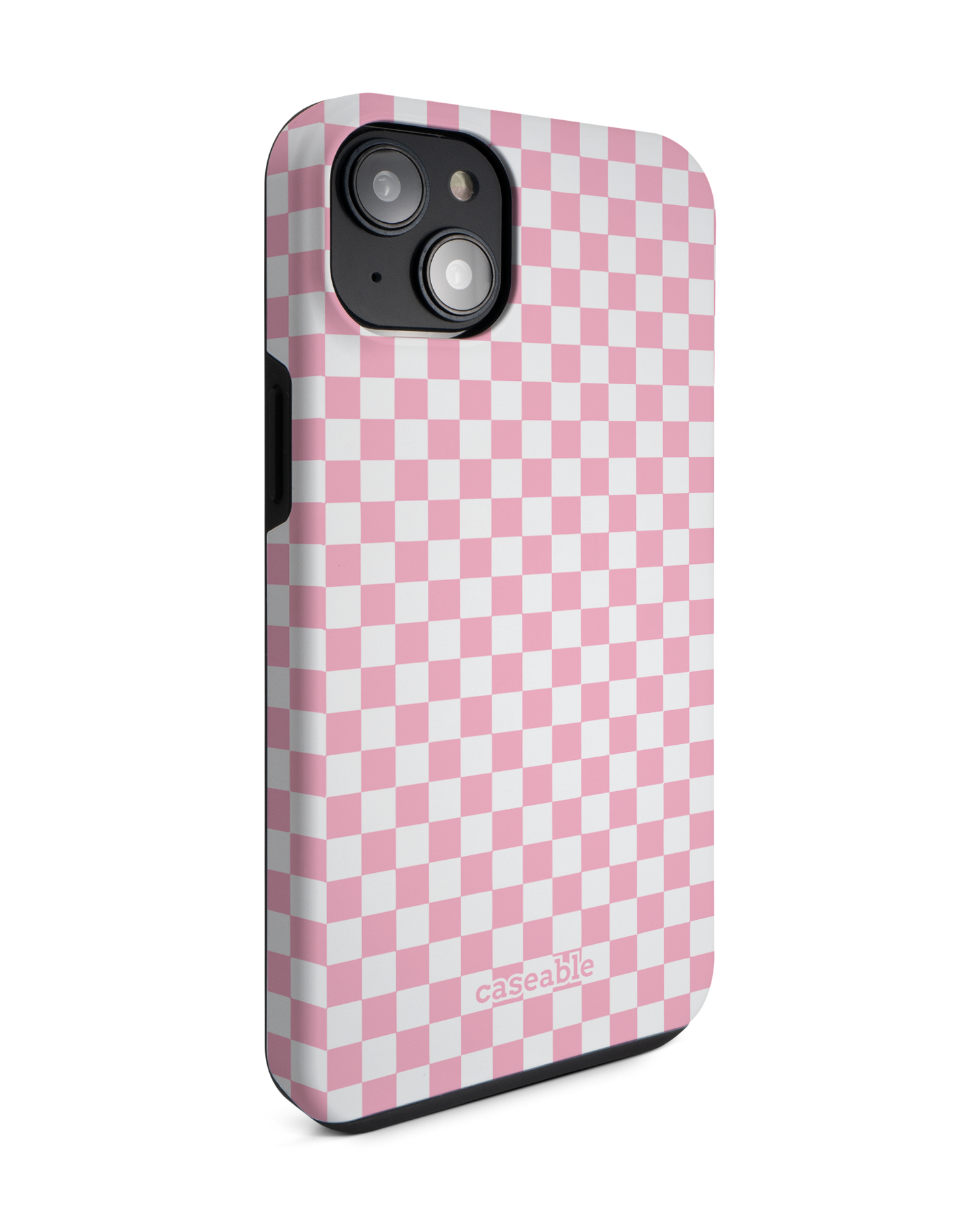 Pink Checkerboard Premium Handyhülle für Apple iPhone 14 Plus: Seitenansicht links