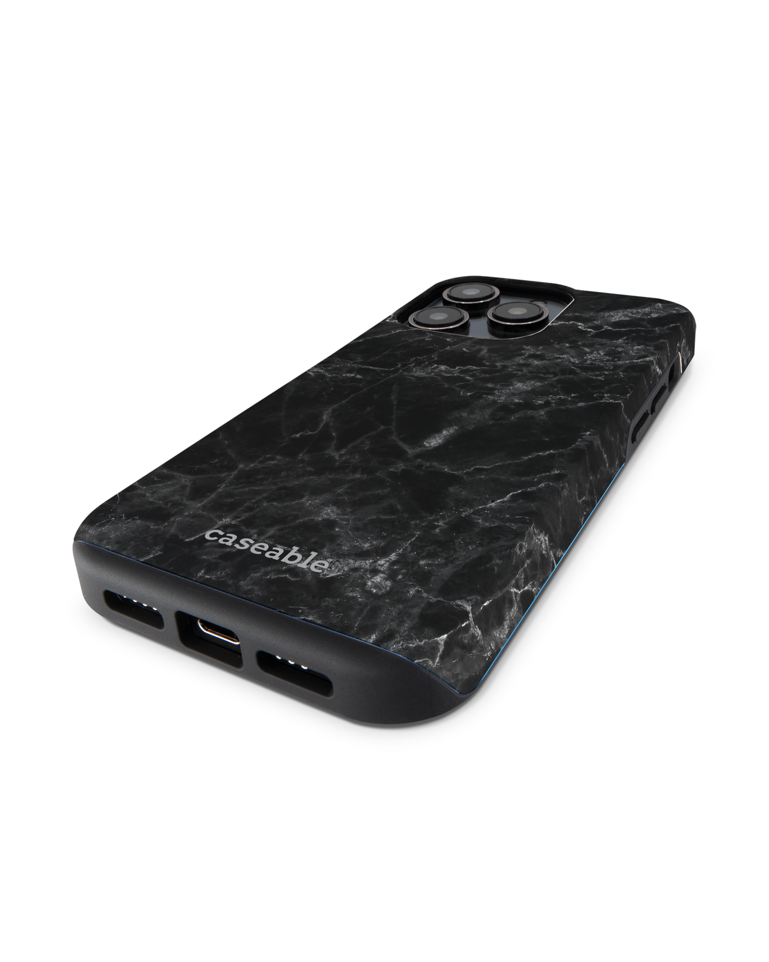 Midnight Marble Premium Handyhülle für Apple iPhone 14 Pro: Smartphone liegend