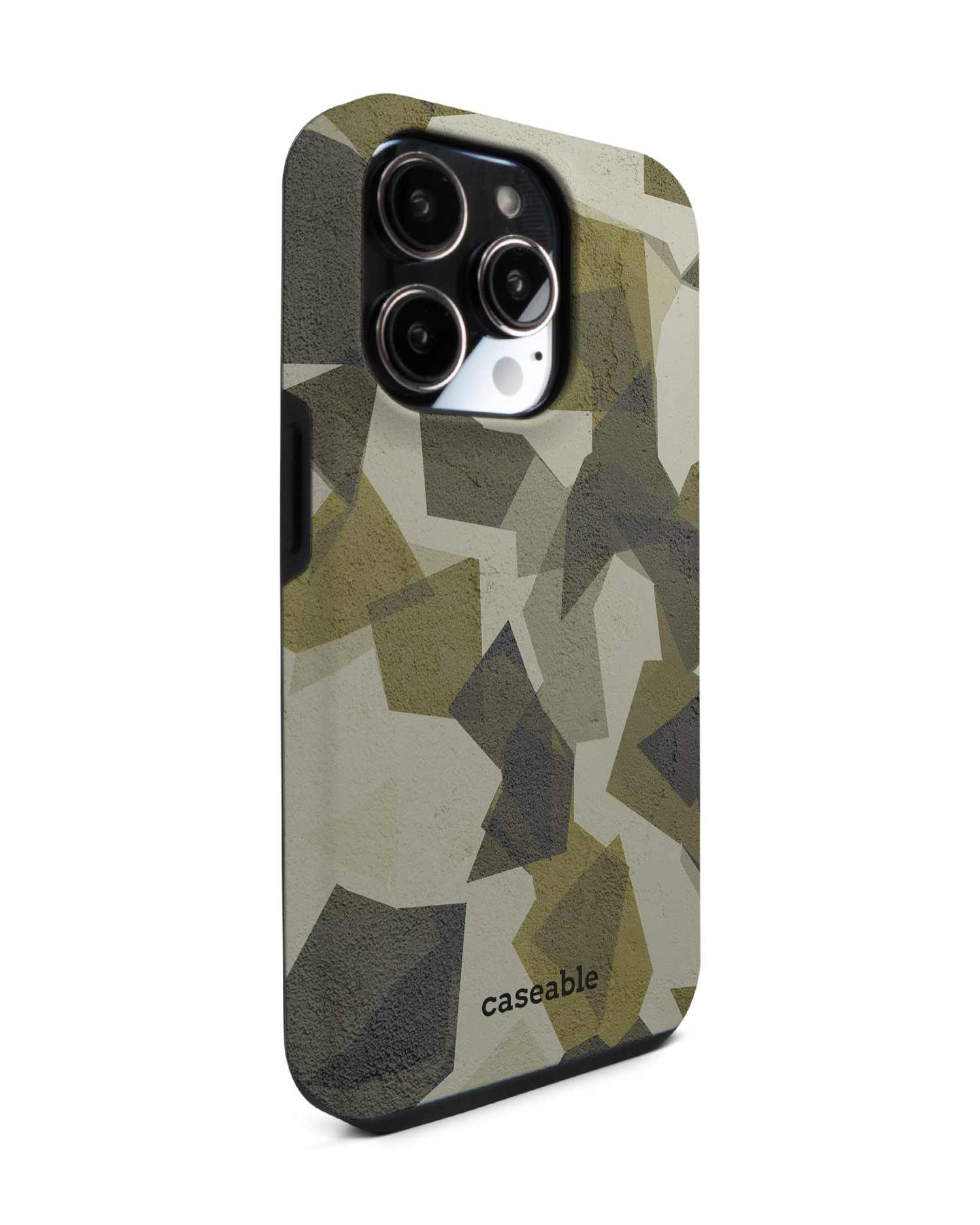 Geometric Camo Green Premium Handyhülle für Apple iPhone 14 Pro: Seitenansicht links