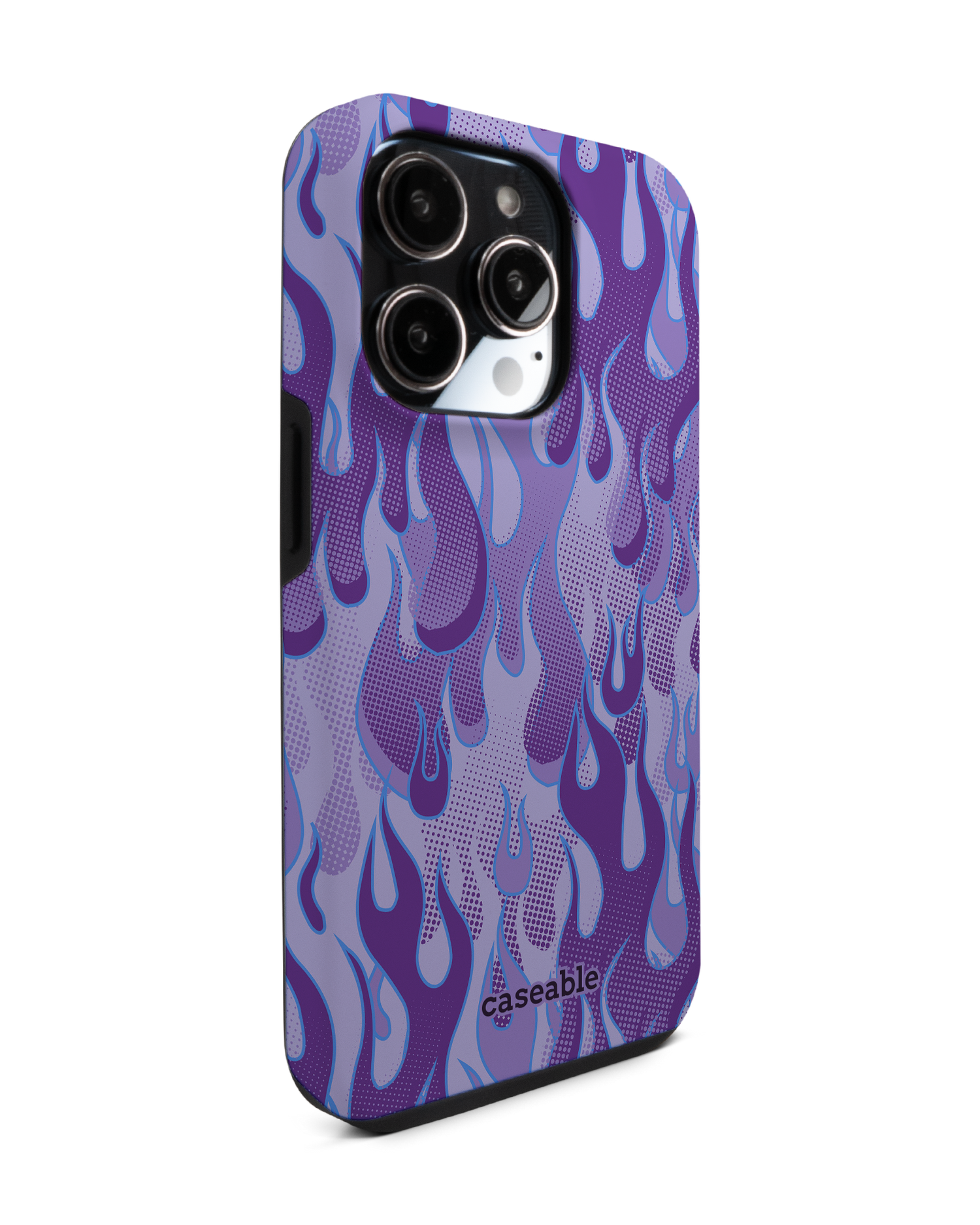 Purple Flames Premium Handyhülle für Apple iPhone 14 Pro: Seitenansicht links